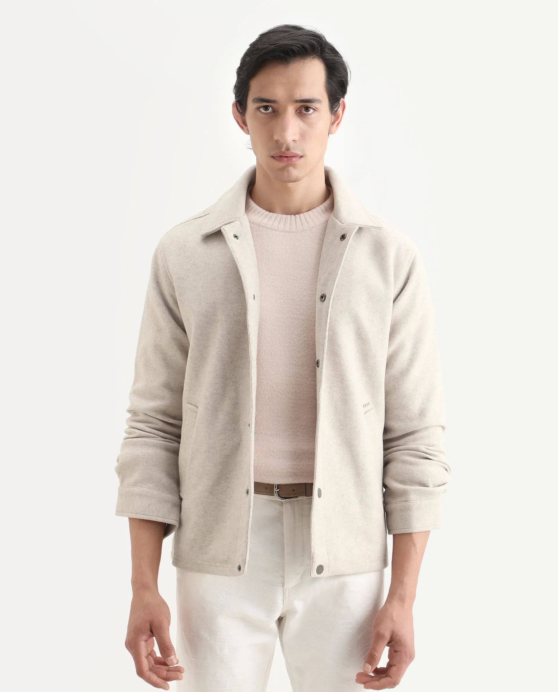 Rare Rabbit Men's Mahu Brown Polyester Fabric Spread Collar Regular Fit Plain Jacket - Image 3