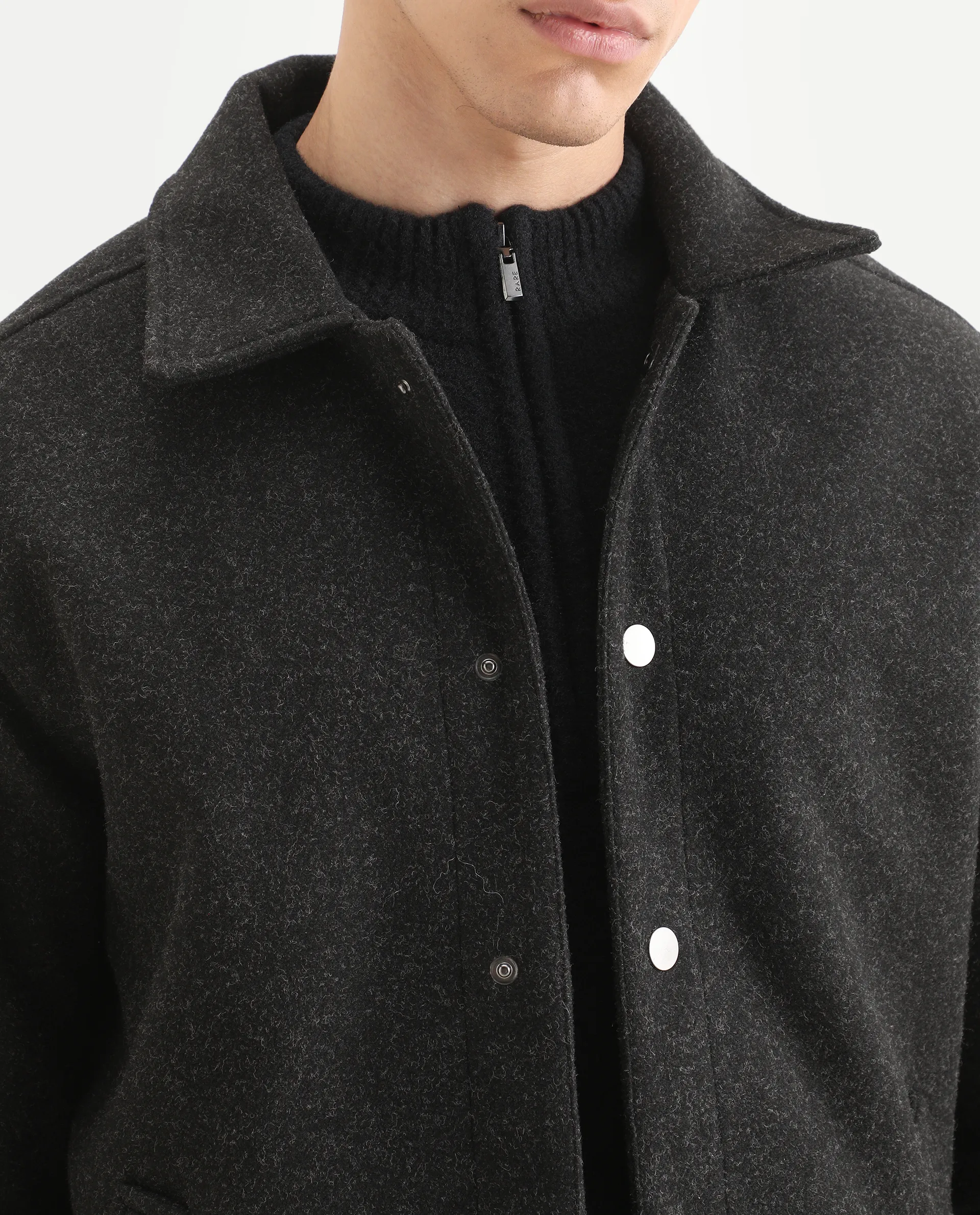 Rare Rabbit Men's Mahu Charcoal Polyester Fabric Spread Collar Regular Fit Plain Jacket - Image 5