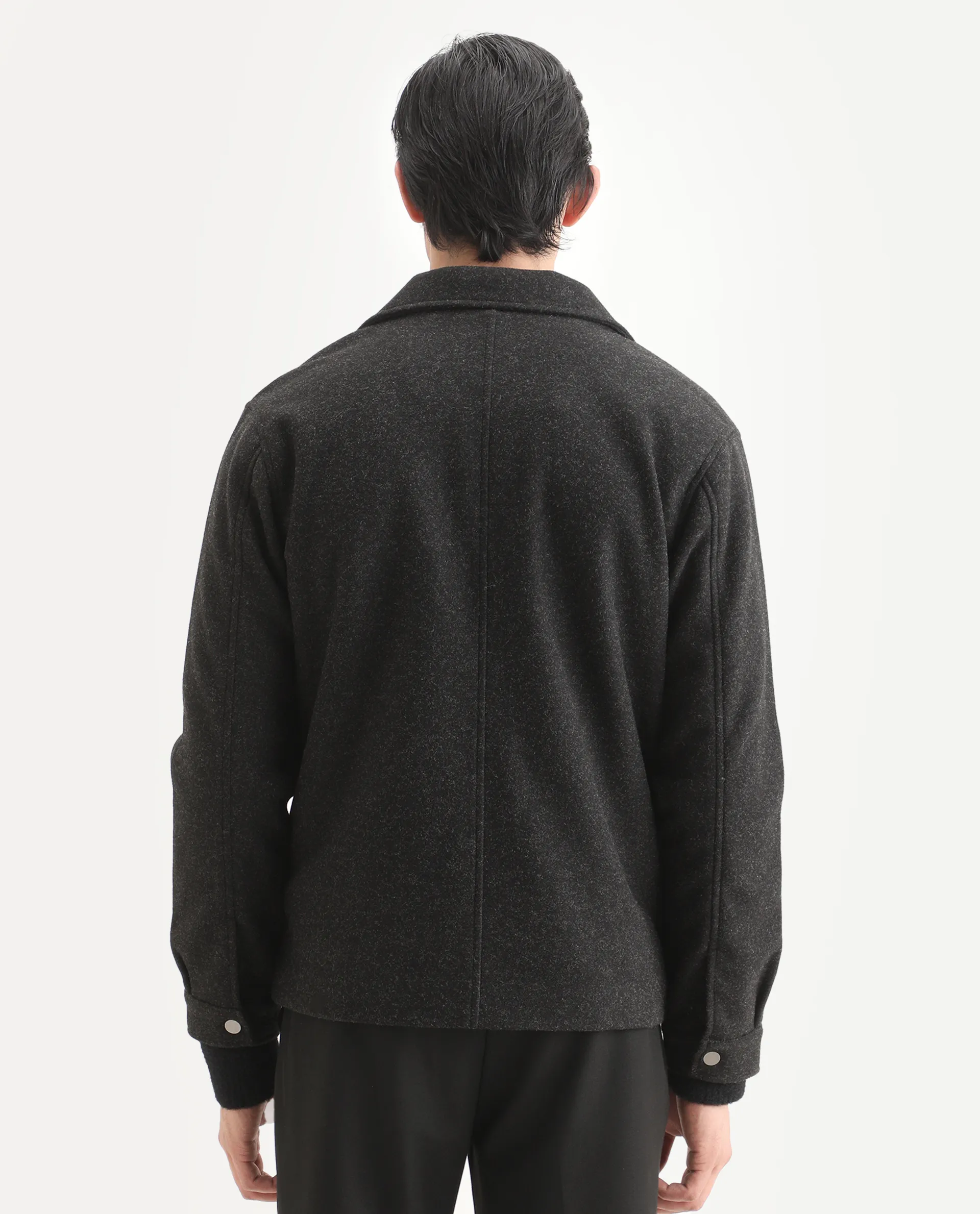 Rare Rabbit Men's Mahu Charcoal Polyester Fabric Spread Collar Regular Fit Plain Jacket - Image 8