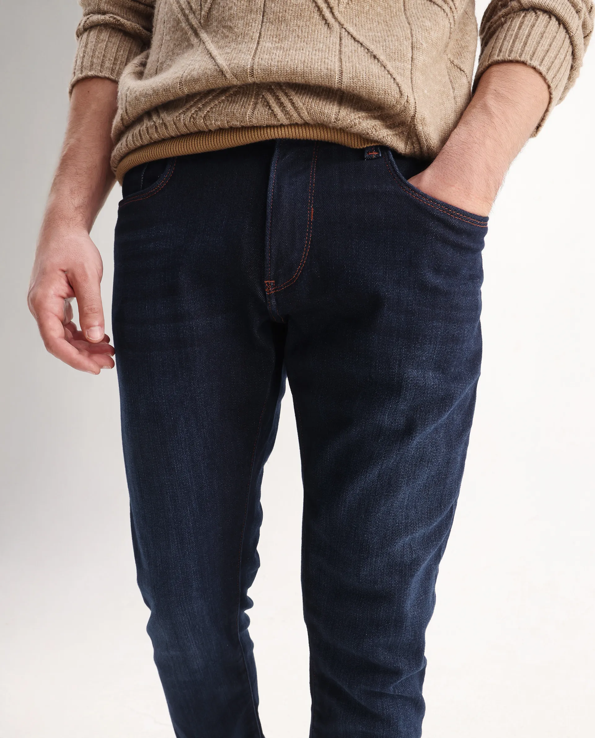 Rare Rabbit Men's Maiden Dark Blue Cotton Blend Plain Hawk Slim Fit Jeans - Image 2