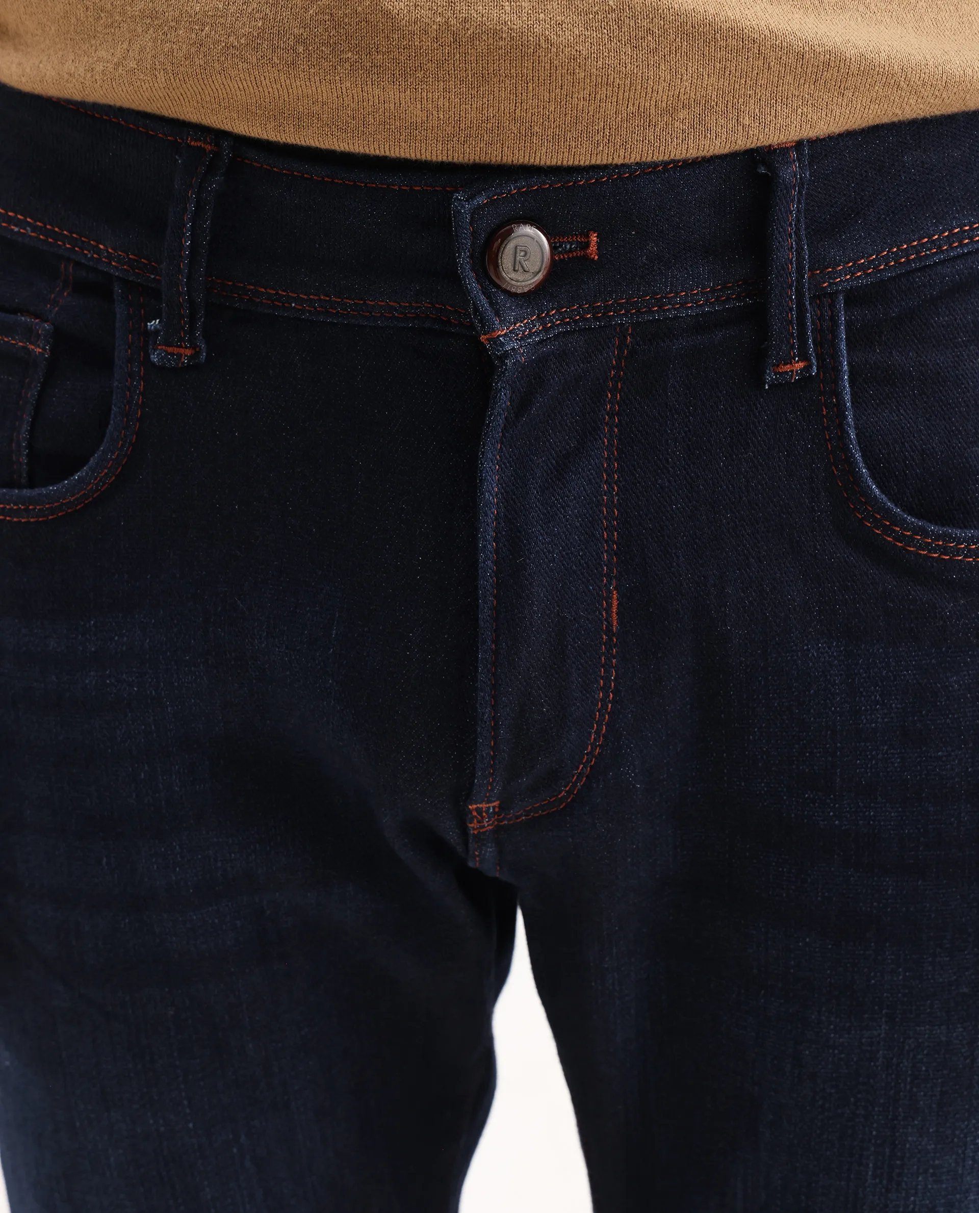 Rare Rabbit Men's Maiden Dark Blue Cotton Blend Plain Hawk Slim Fit Jeans - Image 3