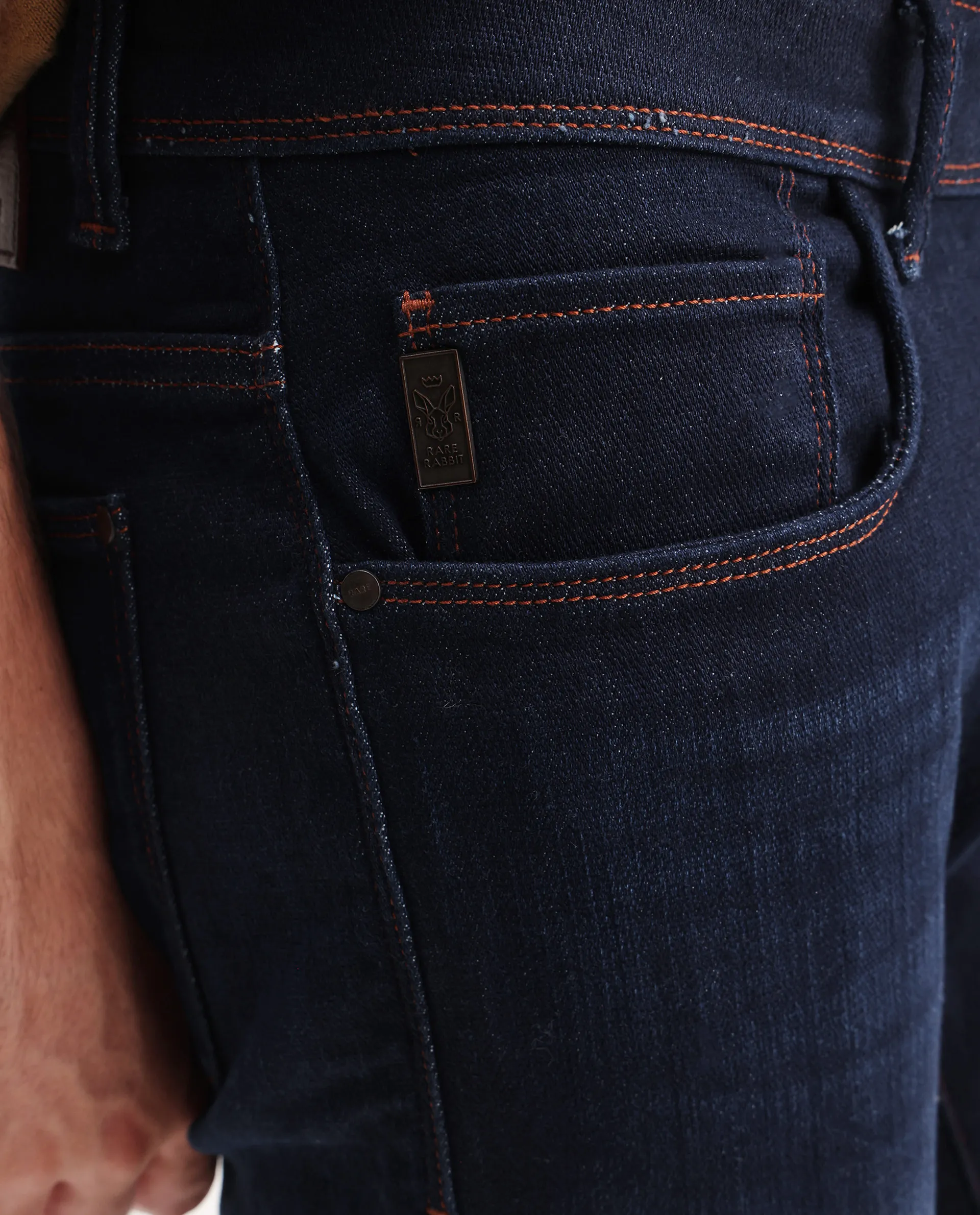 Rare Rabbit Men's Maiden Dark Blue Cotton Blend Plain Hawk Slim Fit Jeans - Image 4