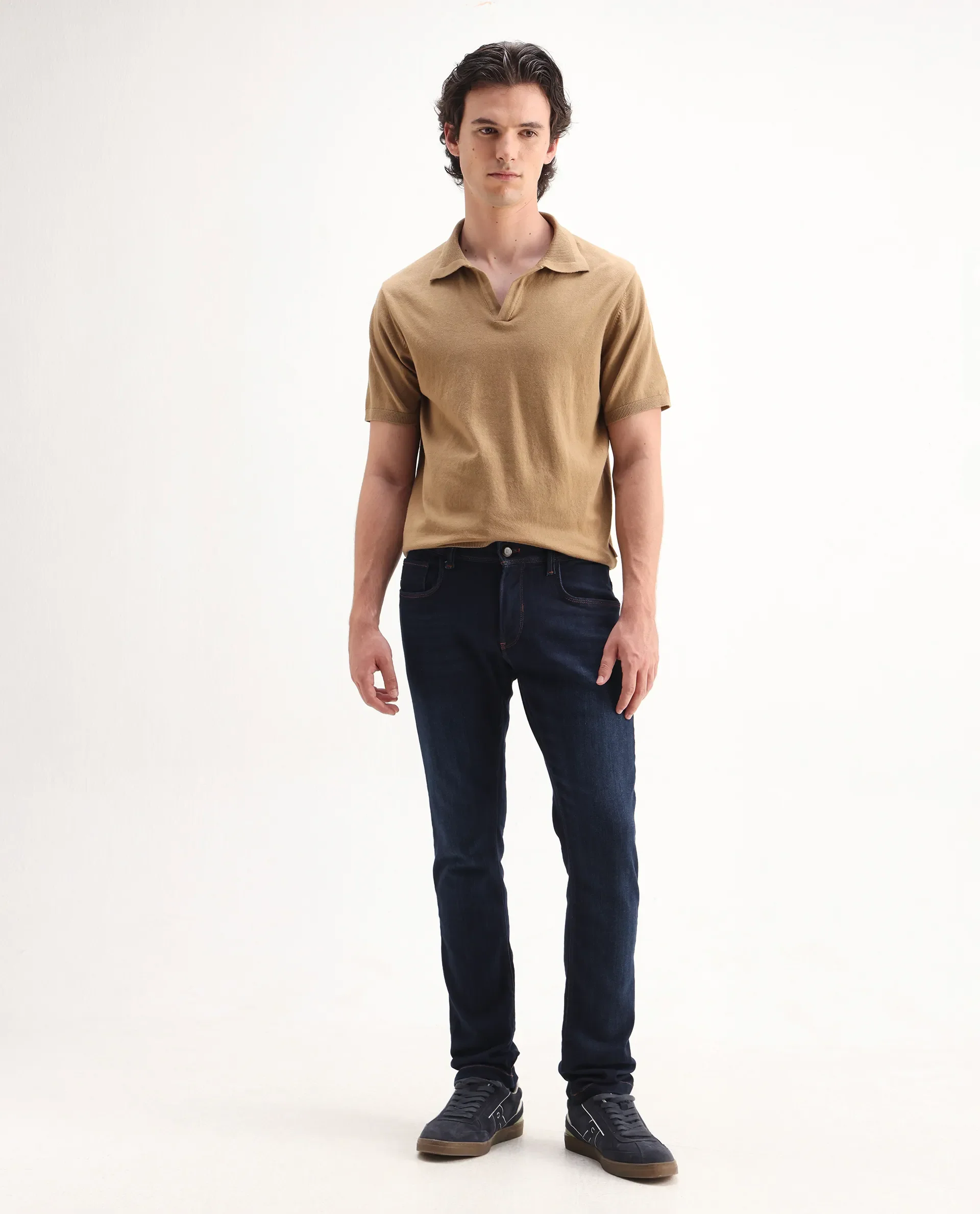 Rare Rabbit Men's Maiden Dark Blue Cotton Blend Plain Hawk Slim Fit Jeans - Image 7