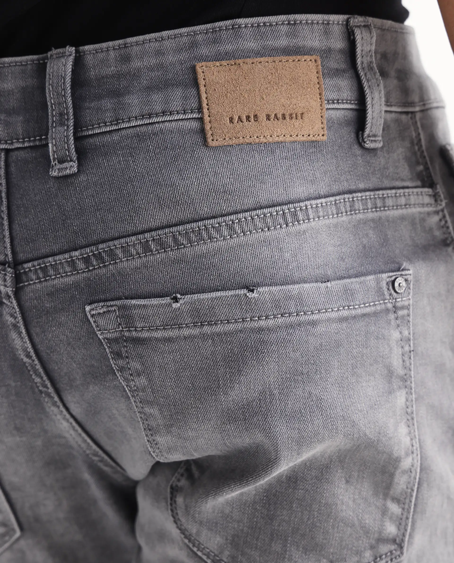 Rare Rabbit Men's Mainz Light Grey Cotton Blend Plain Hawk Slim Fit Jeans - Image 8