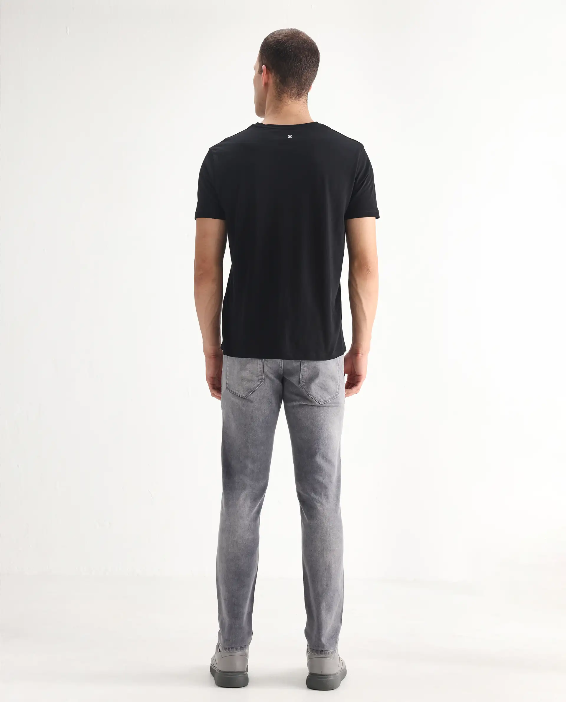 Rare Rabbit Men's Mainz Light Grey Cotton Blend Plain Hawk Slim Fit Jeans - Image 9
