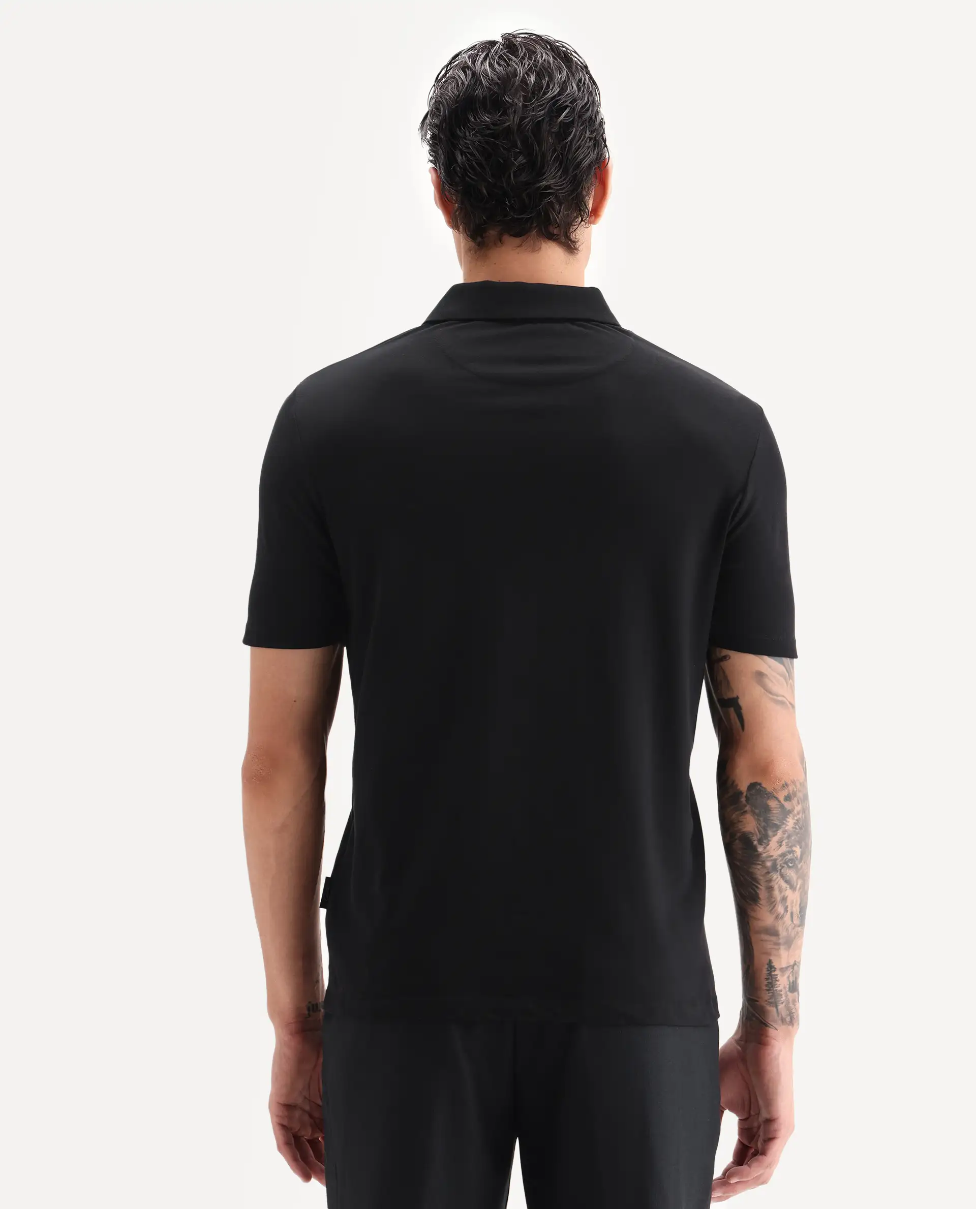 Rare Rabbit Men's Mais Black Cotton Blend Plain Regular Fit Half Sleeve Polo - Image 6