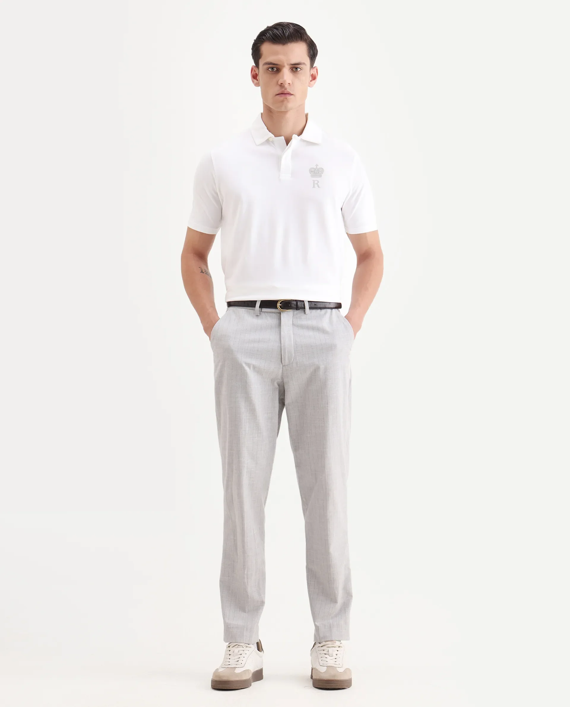 Rare Rabbit Men's Mais White Cotton Blend Plain Regular Fit Half Sleeve Polo - Image 2