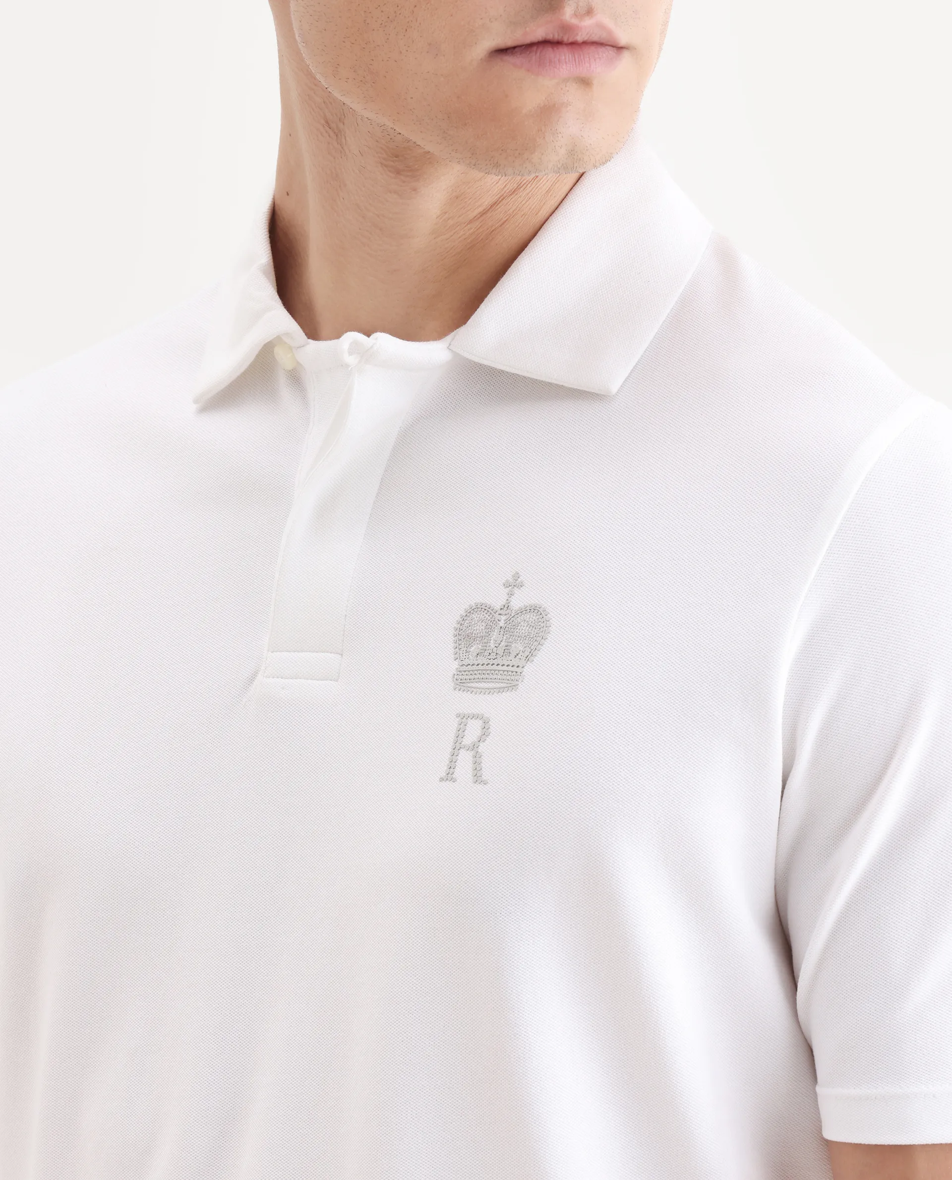 Rare Rabbit Men's Mais White Cotton Blend Plain Regular Fit Half Sleeve Polo - Image 3