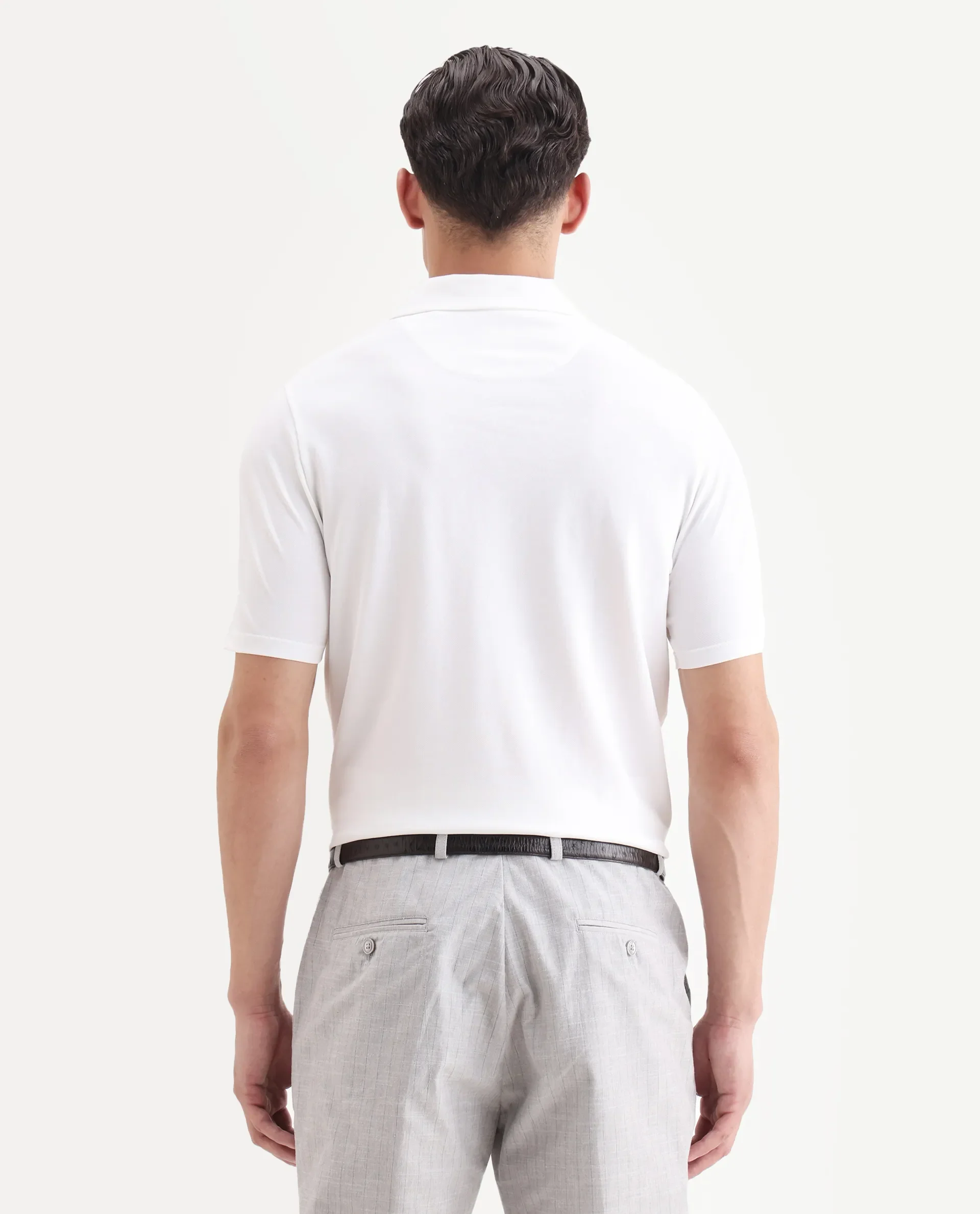 Rare Rabbit Men's Mais White Cotton Blend Plain Regular Fit Half Sleeve Polo - Image 7