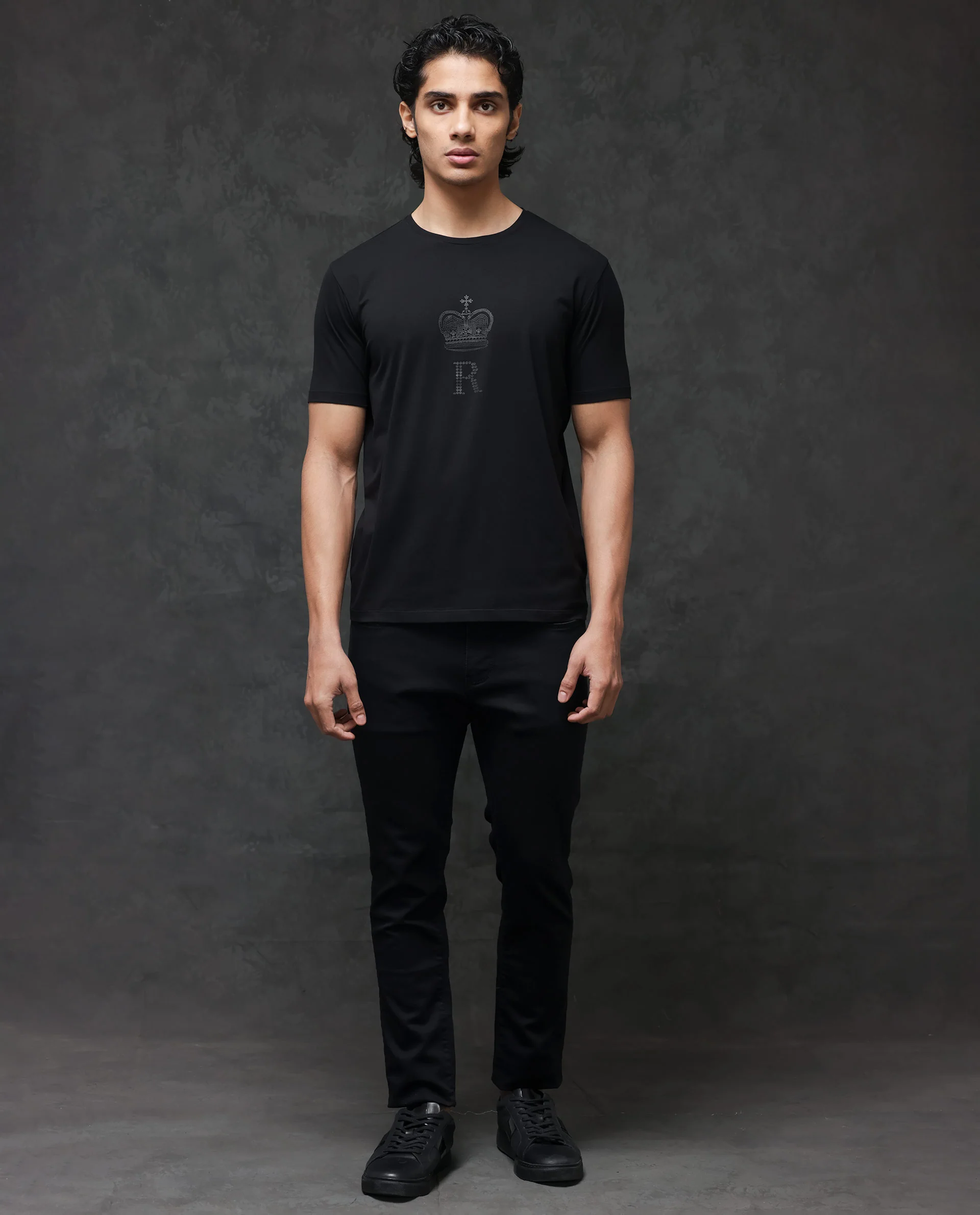Rare Rabbit Men's Guild Casual Maisel Black Cotton Graphic Print Regular Fit Half Sleeve Crew Neck T-Shirt - Image 2