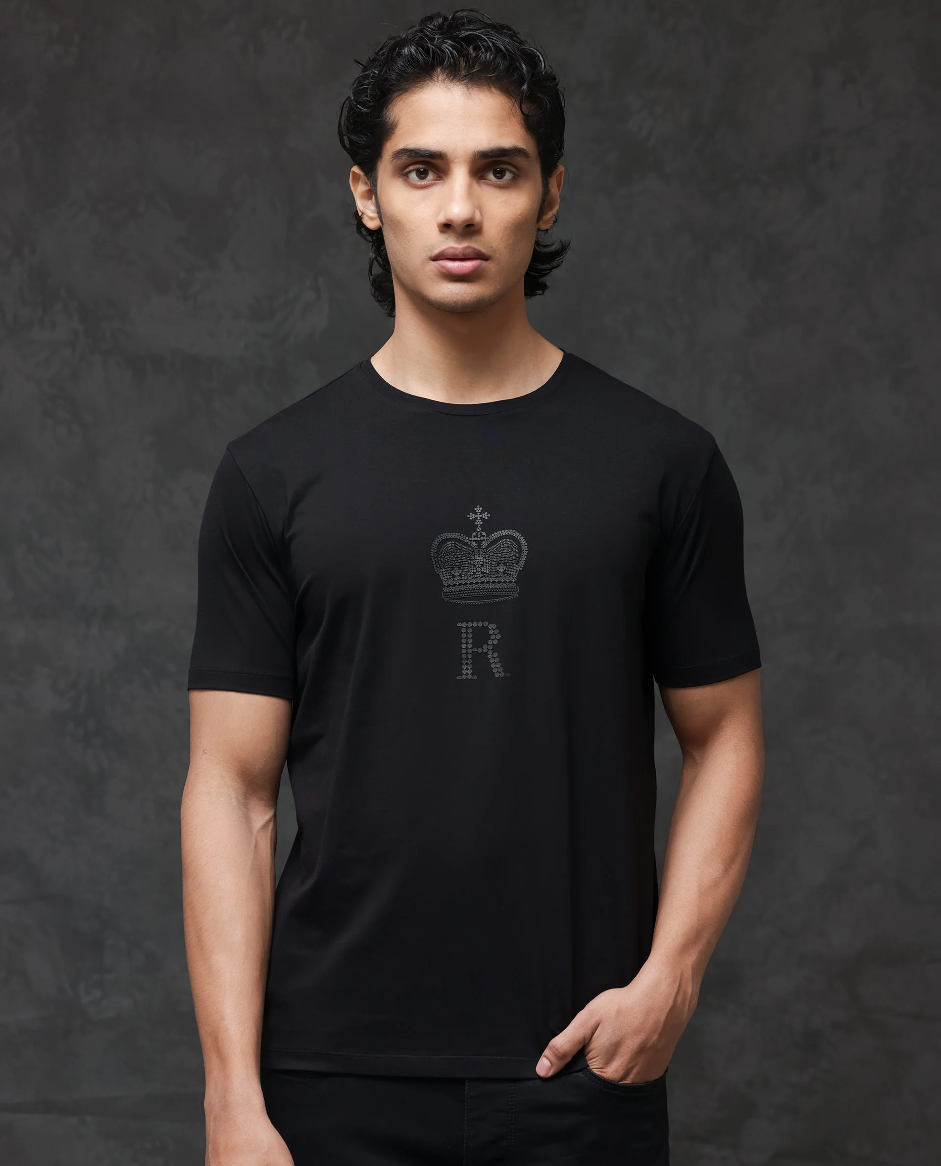 Rare Rabbit Men's Guild Casual Maisel Black Cotton Graphic Print Regular Fit Half Sleeve Crew Neck T-Shirt - Image 3