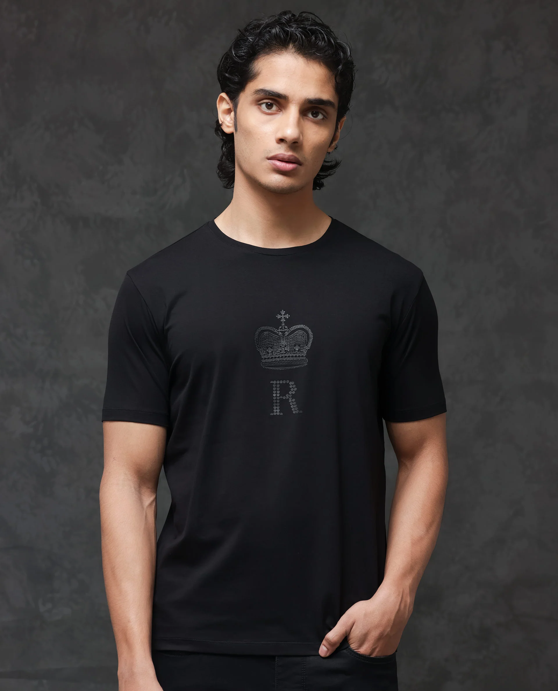 Rare Rabbit Men's Guild Casual Maisel Black Cotton Graphic Print Regular Fit Half Sleeve Crew Neck T-Shirt - Image 6