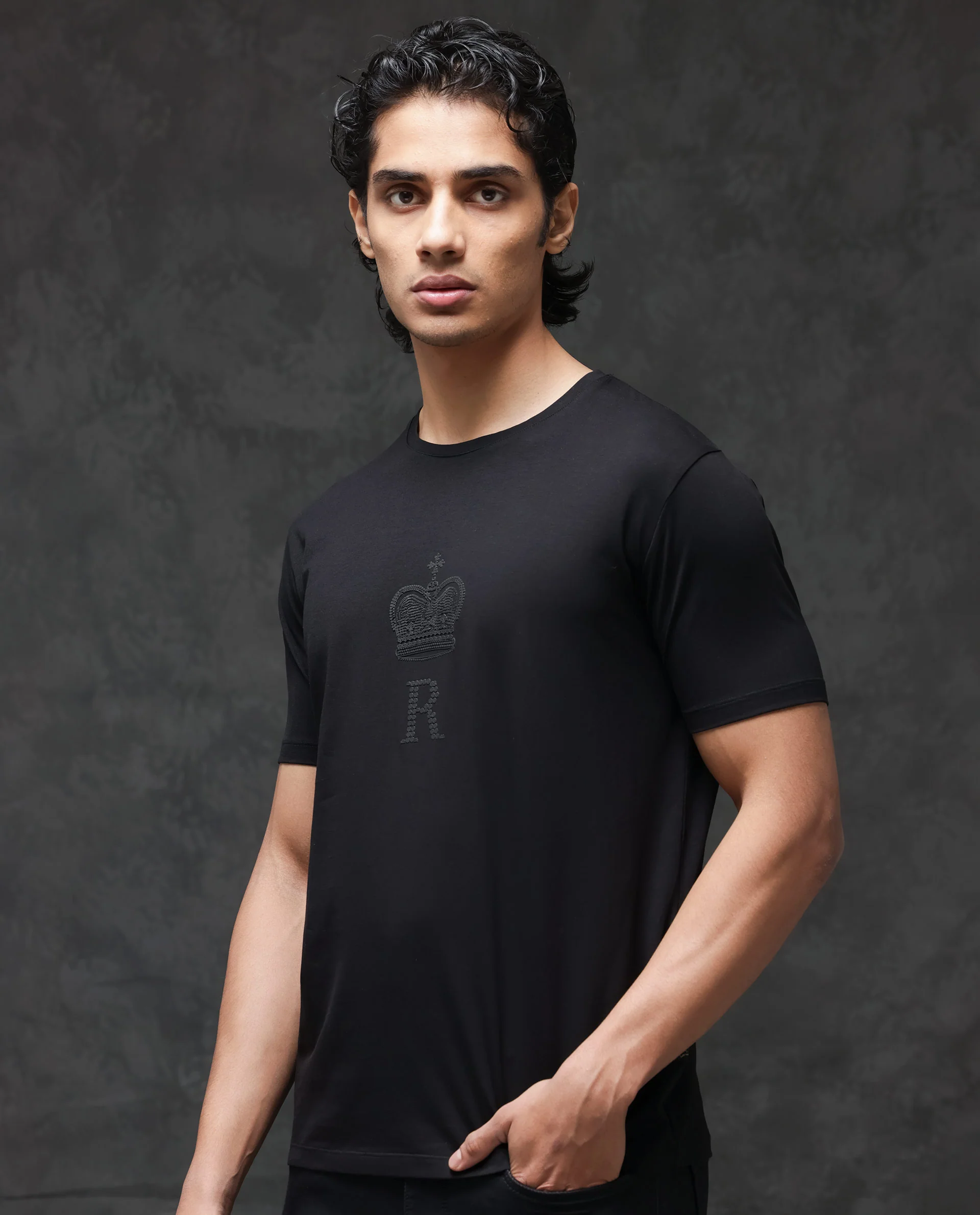Rare Rabbit Men's Guild Casual Maisel Black Cotton Graphic Print Regular Fit Half Sleeve Crew Neck T-Shirt - Image 8