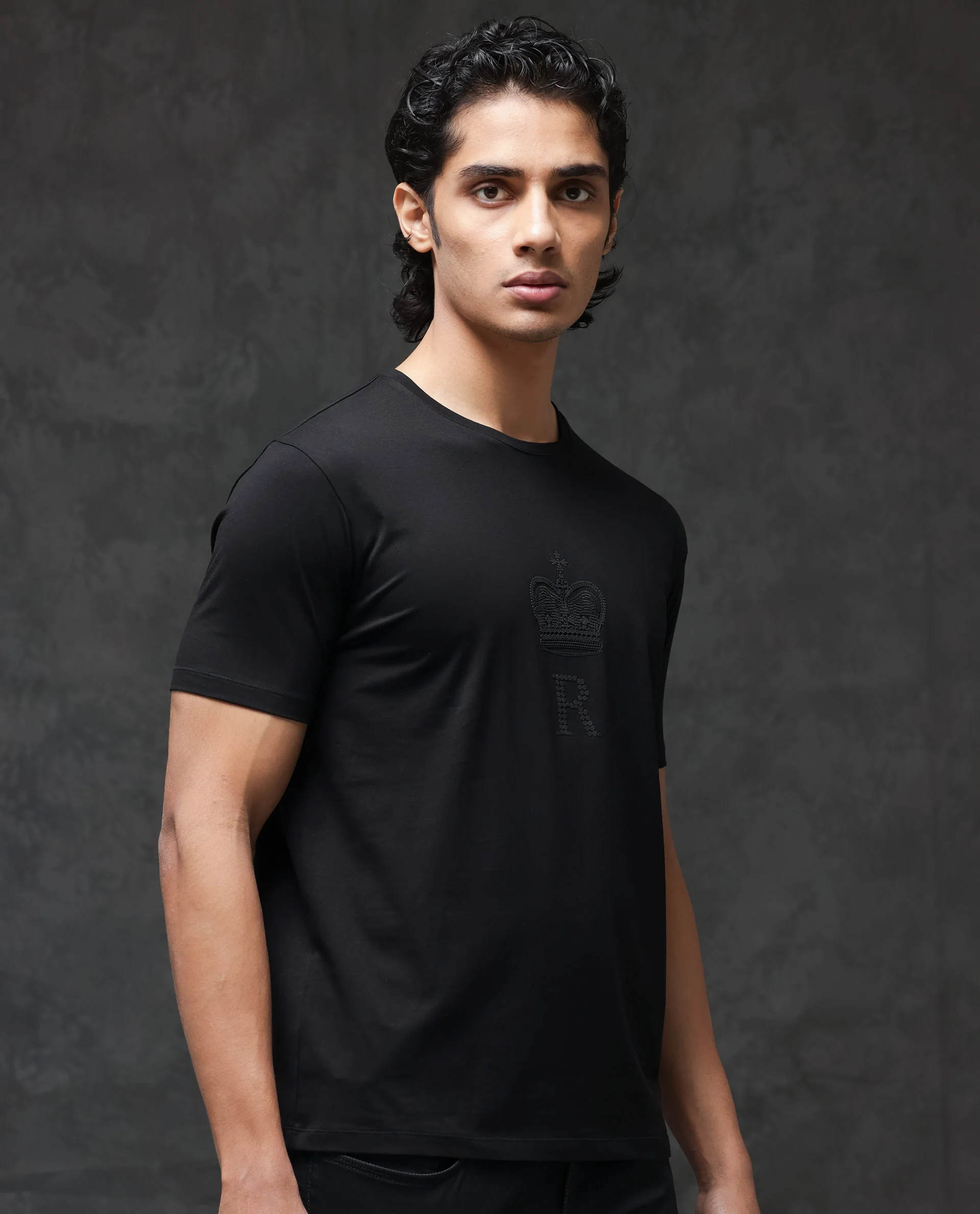 Rare Rabbit Men's Guild Casual Maisel Black Cotton Graphic Print Regular Fit Half Sleeve Crew Neck T-Shirt - Image 9