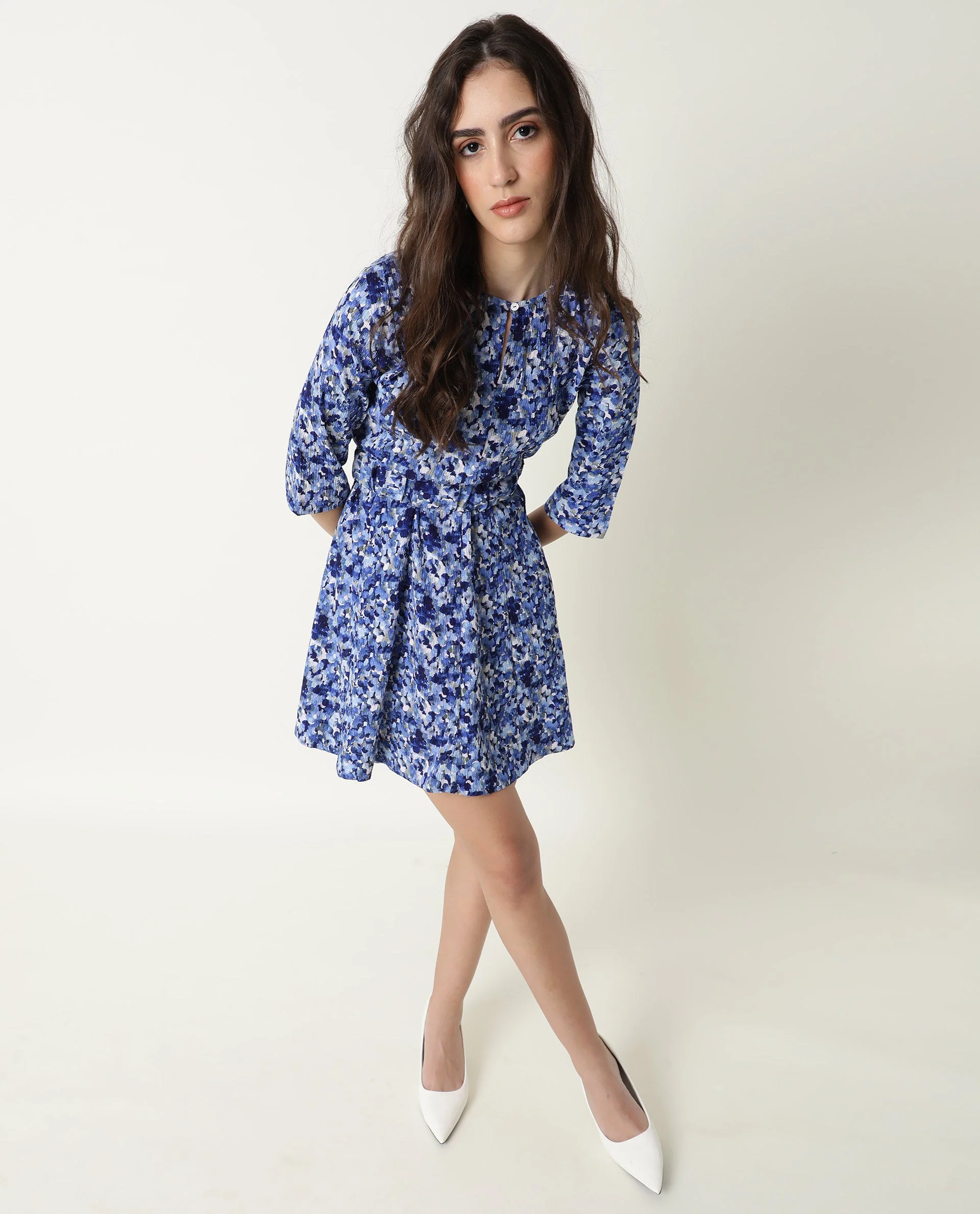 Rareism Womens Maisey Blue Dress Polycoton Fabric Half Sleeve Round Neck - Image 9