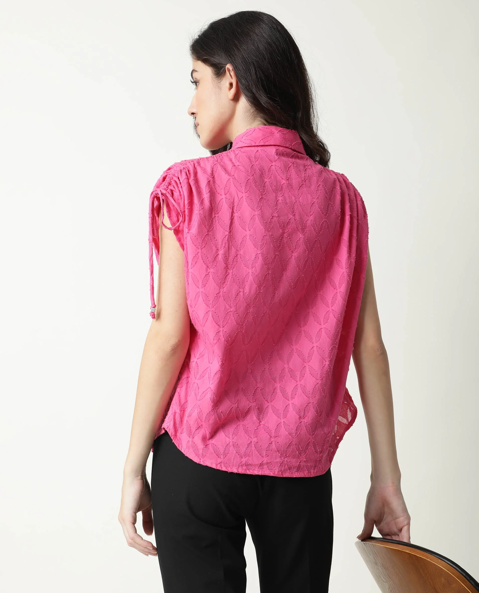 Rareism Womens Majesty Pink Top Cotton Fabric Comfortable Fit Half Sleeve Collared Neck - Image 10