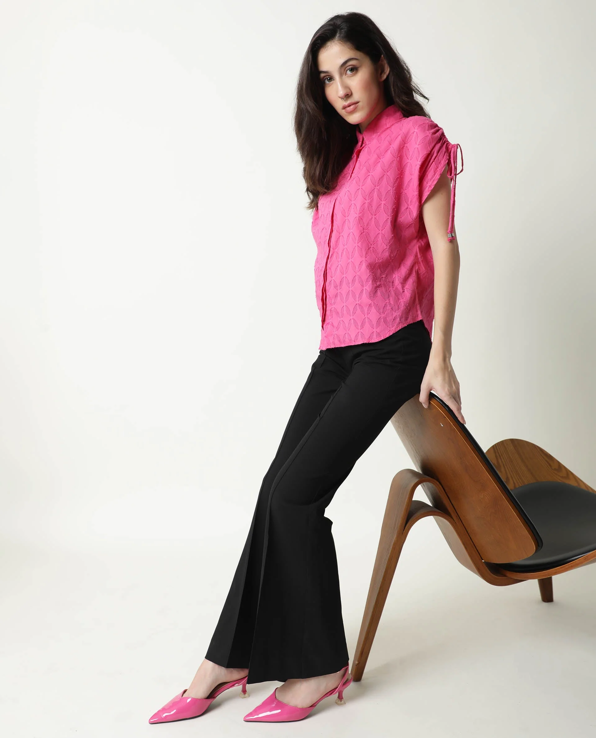 Rareism Womens Majesty Pink Top Cotton Fabric Comfortable Fit Half Sleeve Collared Neck - Image 11