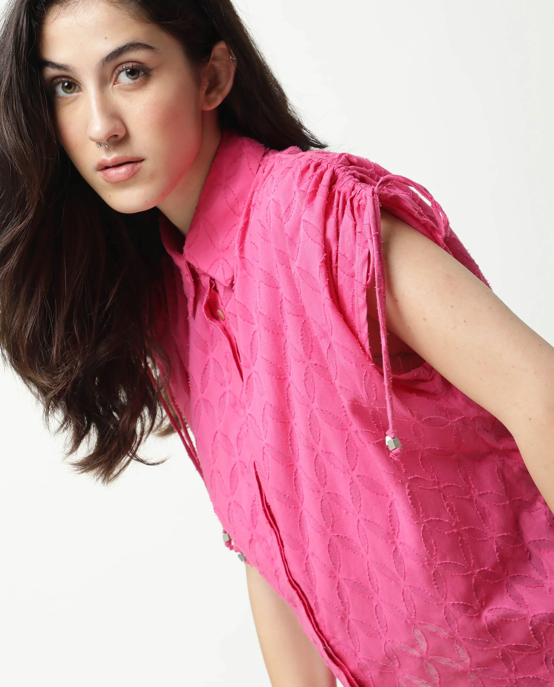 Rareism Womens Majesty Pink Top Cotton Fabric Comfortable Fit Half Sleeve Collared Neck - Image 3