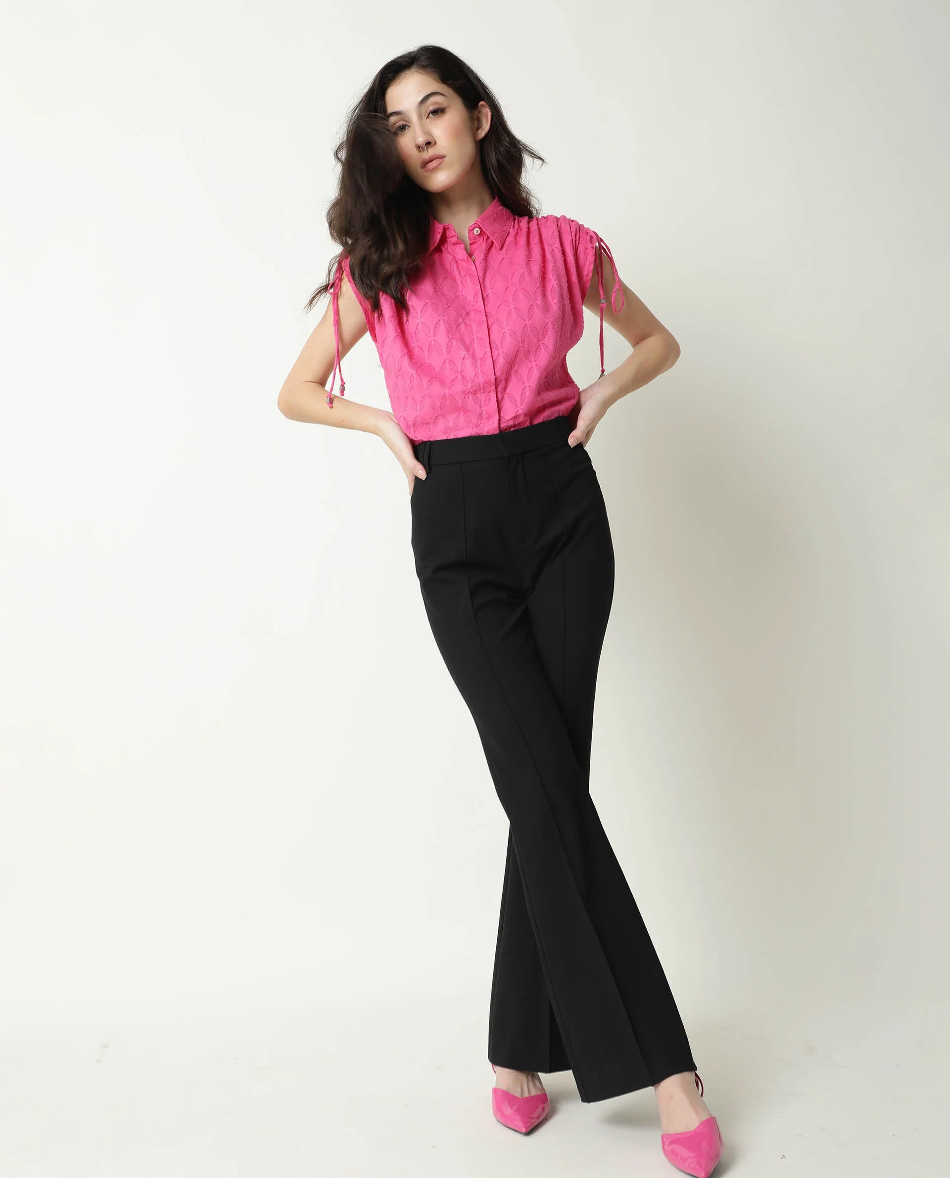 Rareism Womens Majesty Pink Top Cotton Fabric Comfortable Fit Half Sleeve Collared Neck - Image 9
