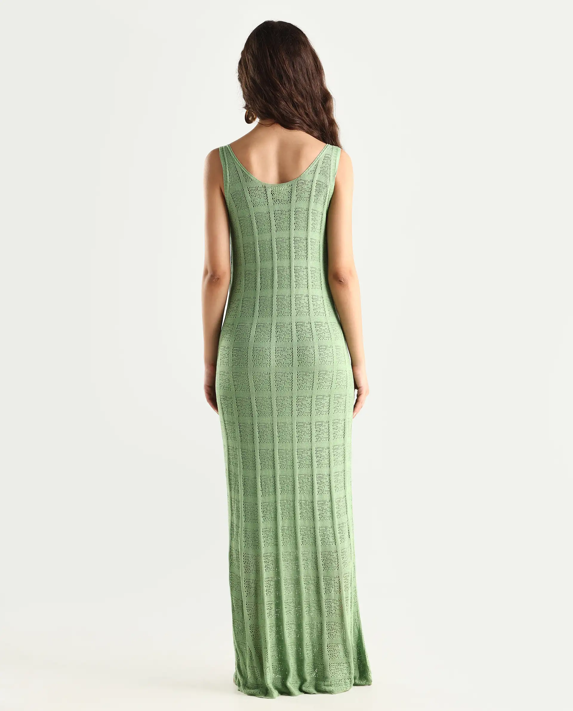 Rareism Women's Majoka Pastel Green Viscose U-Neck Plain Sleeveless Maxi Bodycon Dress - Image 8