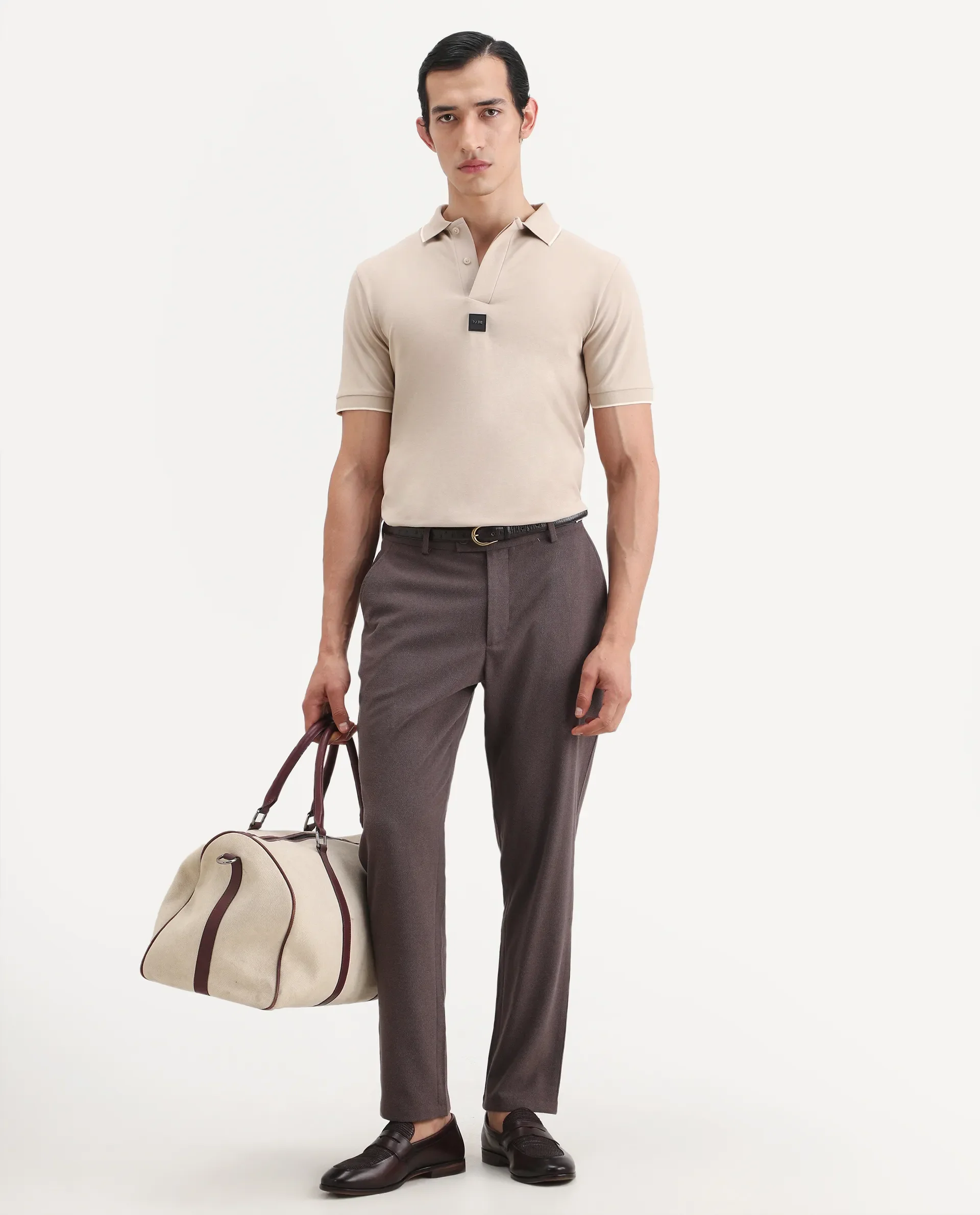 Rare Rabbit Men's Mak Beige Cotton Blend Fabric Half Sleeve Spread Collar Regular Fit Plain Polo - Image 2