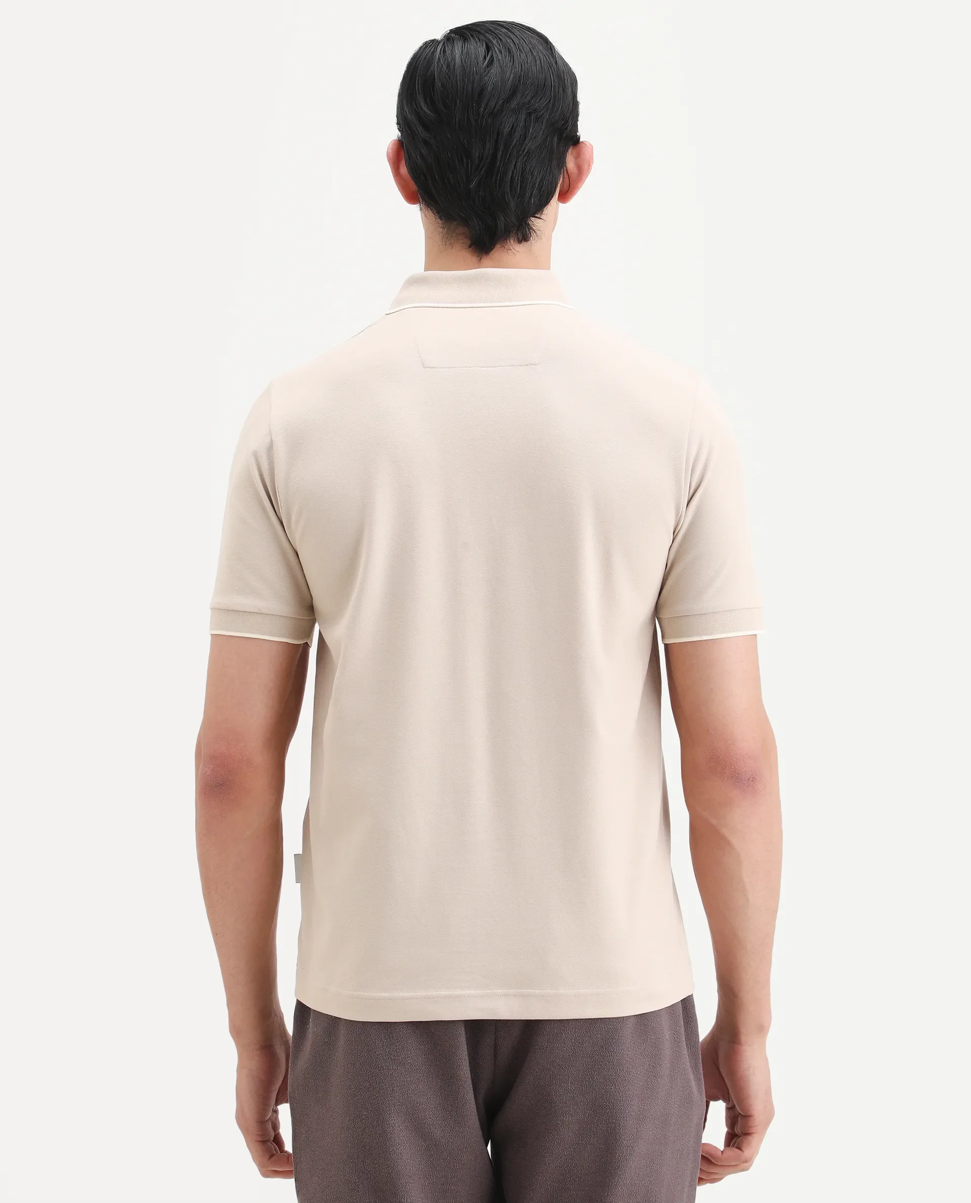 Rare Rabbit Men's Mak Beige Cotton Blend Fabric Half Sleeve Spread Collar Regular Fit Plain Polo - Image 7