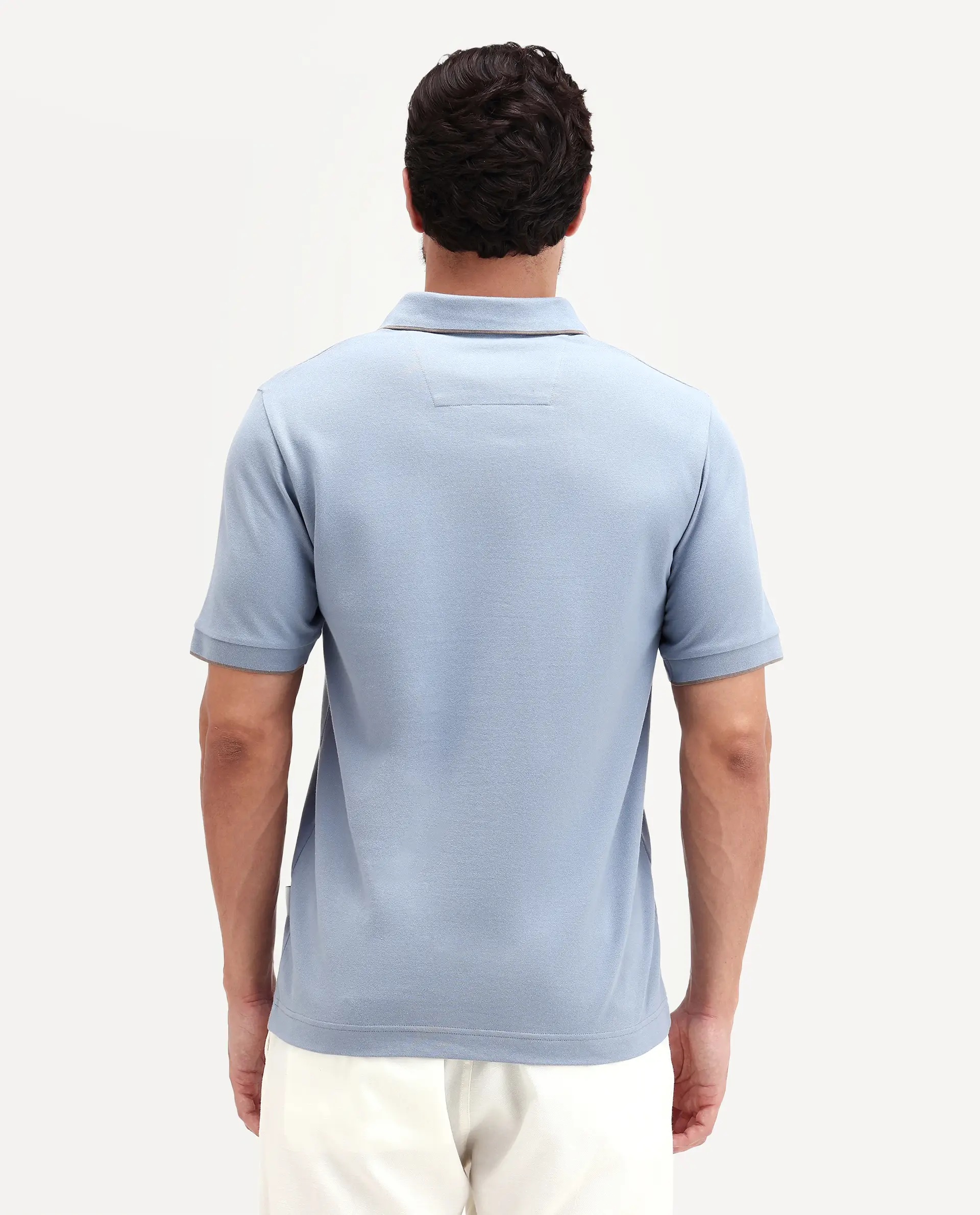 Rare Rabbit Men's Mak Dusky Blue Cotton Blend Fabric Half Sleeve Spread Collar Regular Fit Plain Polo - Image 7