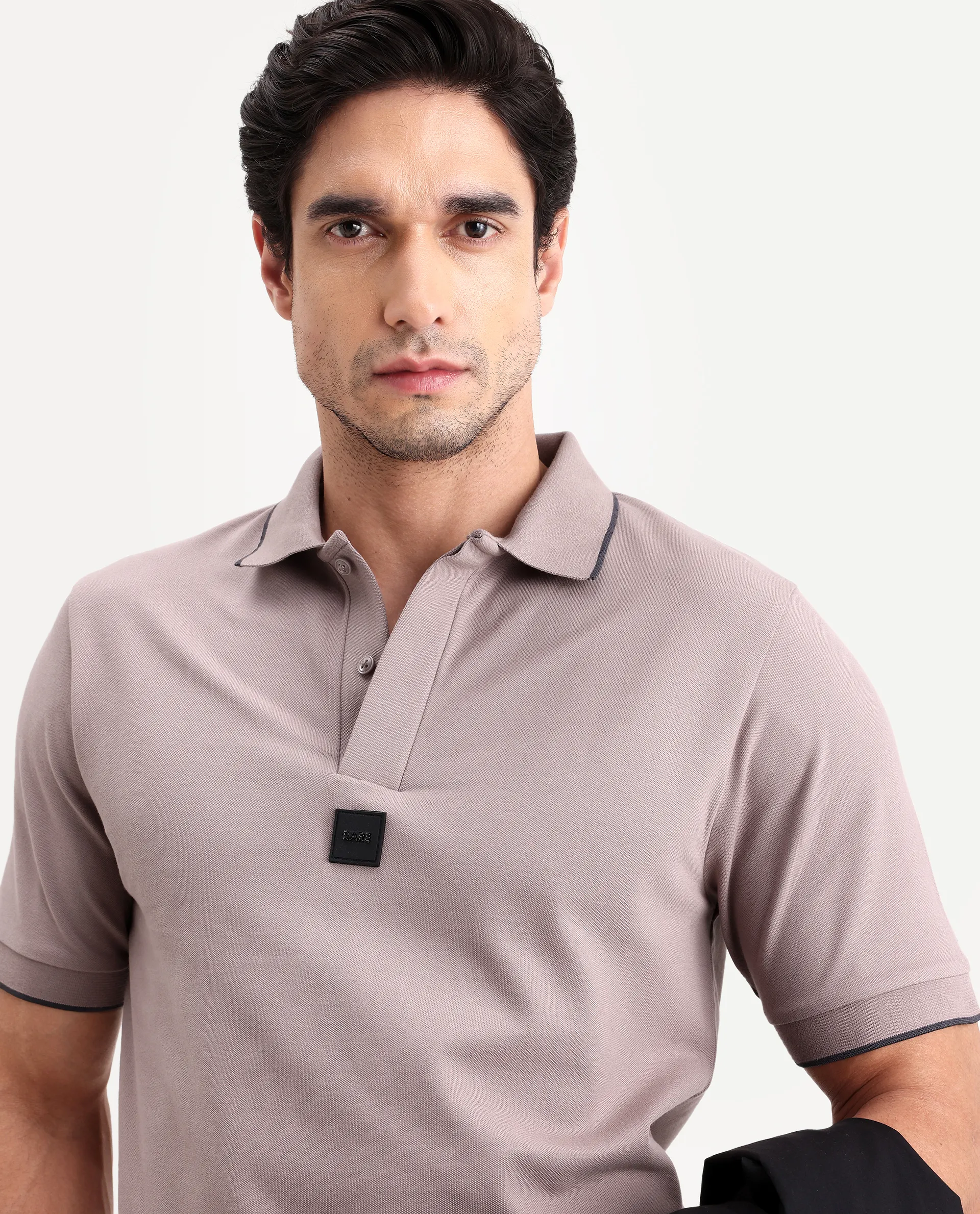Rare Rabbit Men's Mak Dusky Pink Cotton Blend Fabric Half Sleeve Spread Collar Regular Fit Plain Polo