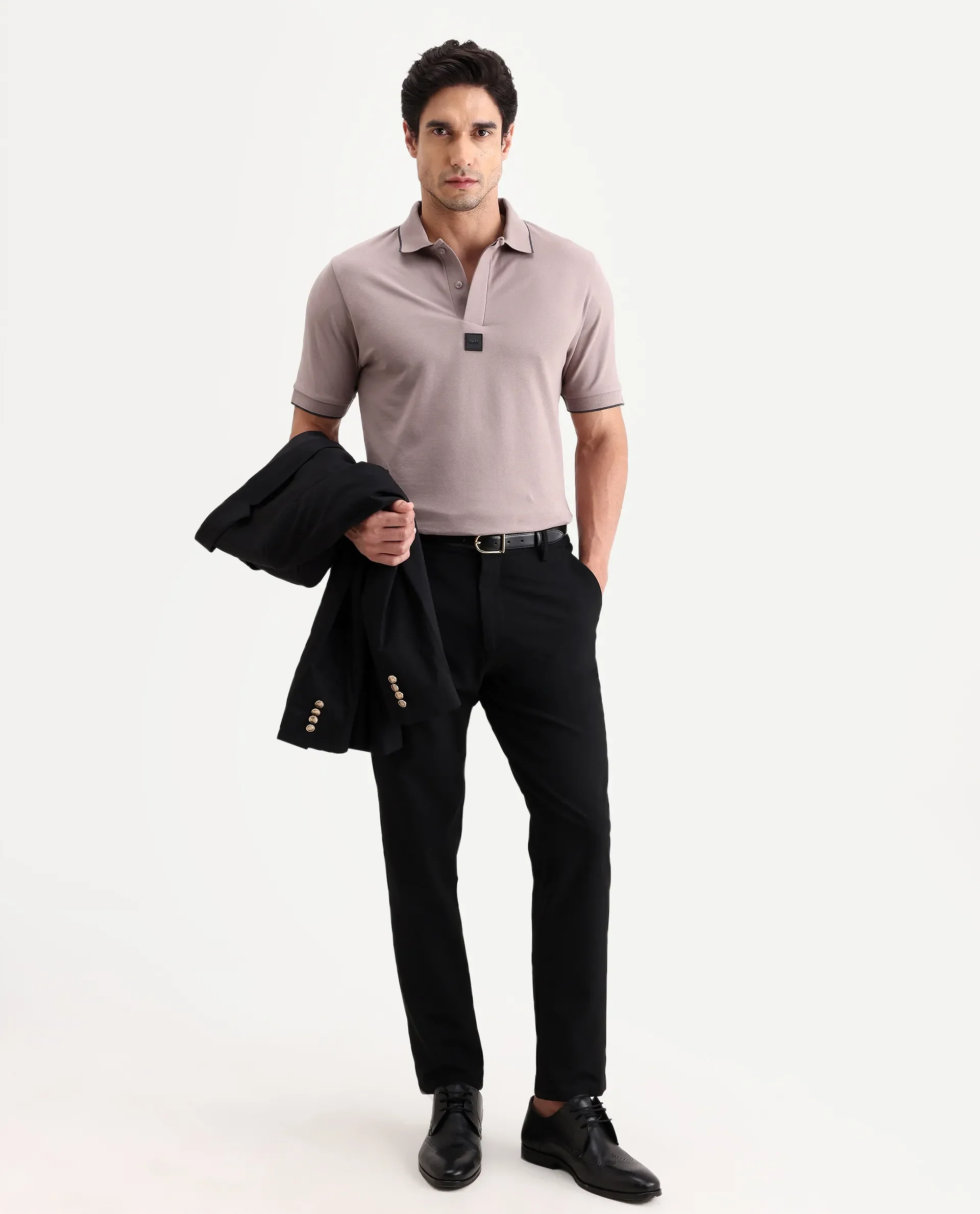 Rare Rabbit Men's Mak Dusky Pink Cotton Blend Fabric Half Sleeve Spread Collar Regular Fit Plain Polo - Image 2