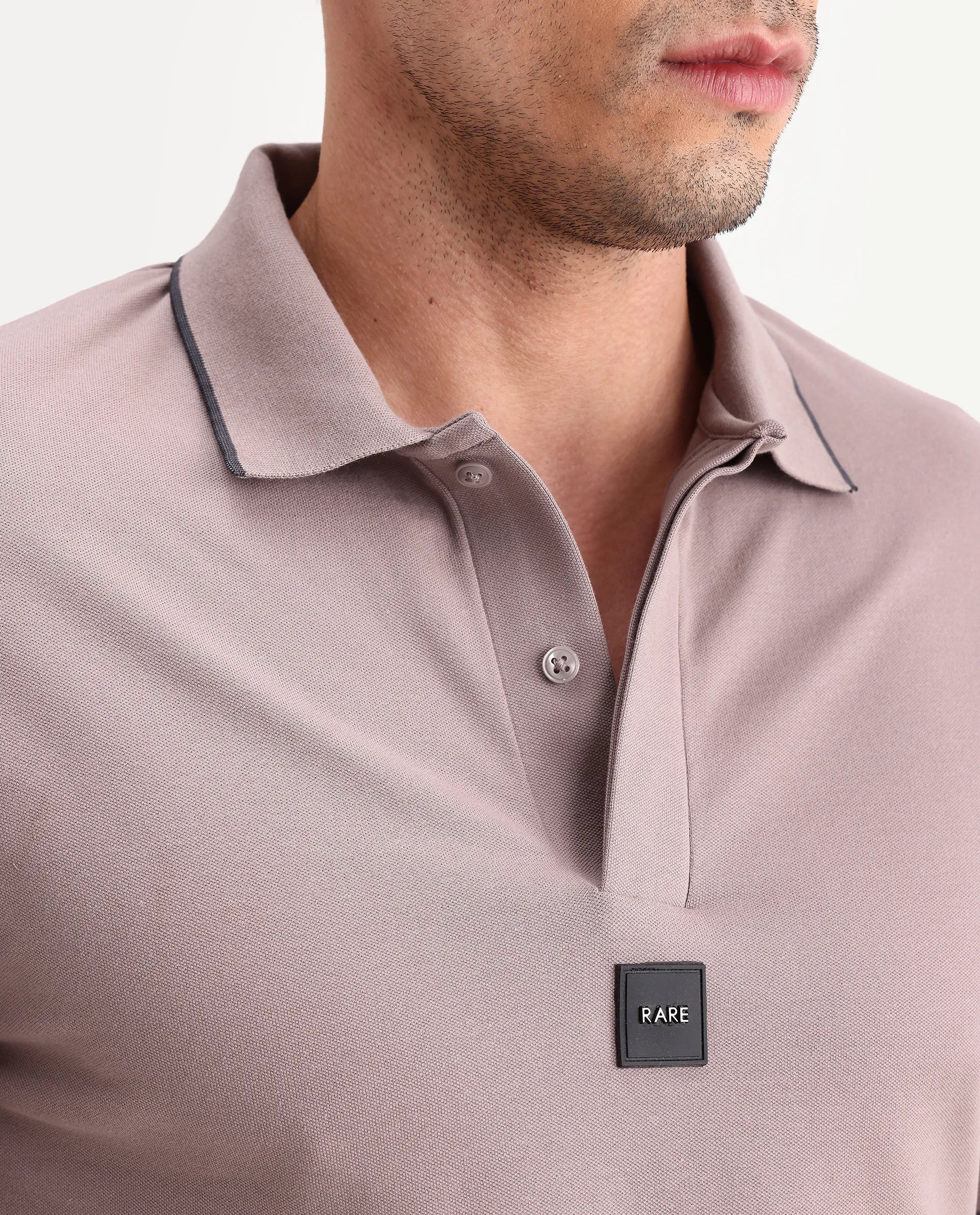 Rare Rabbit Men's Mak Dusky Pink Cotton Blend Fabric Half Sleeve Spread Collar Regular Fit Plain Polo - Image 3