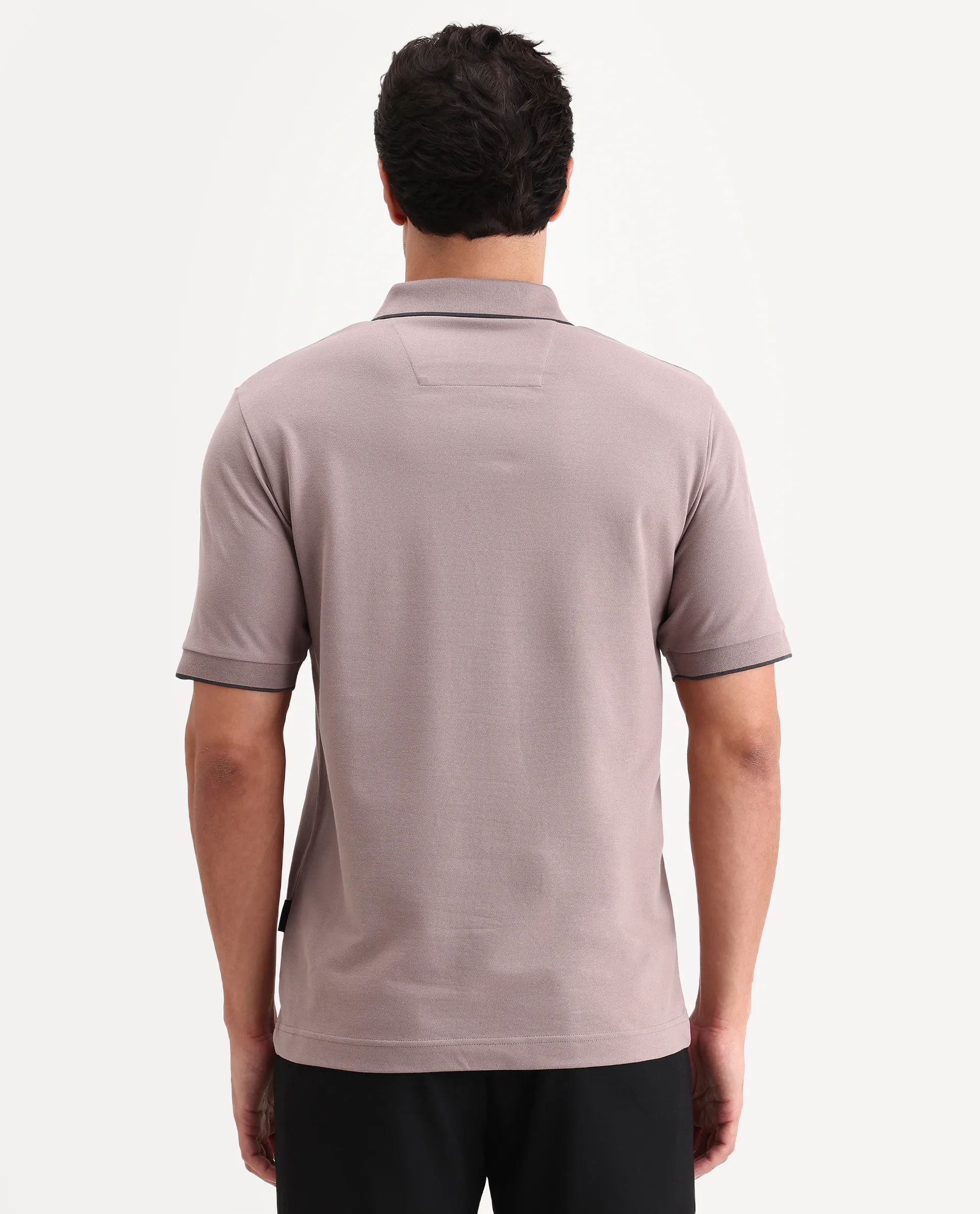 Rare Rabbit Men's Mak Dusky Pink Cotton Blend Fabric Half Sleeve Spread Collar Regular Fit Plain Polo - Image 8
