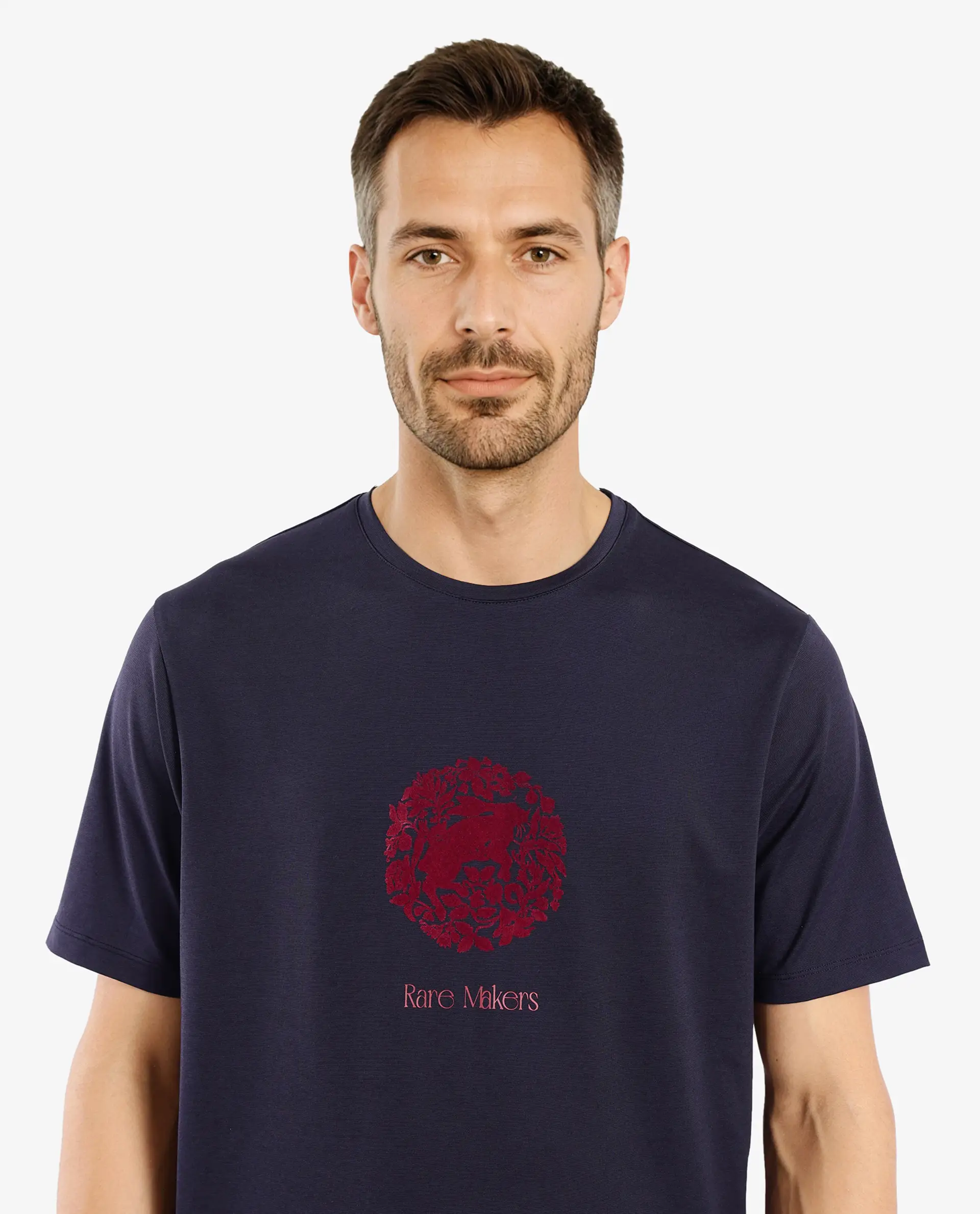 Rare Rabbit Men's Make Navy Cotton Graphic Print Regular Fit Half Sleeve Crew Neck T-Shirt - Image 5