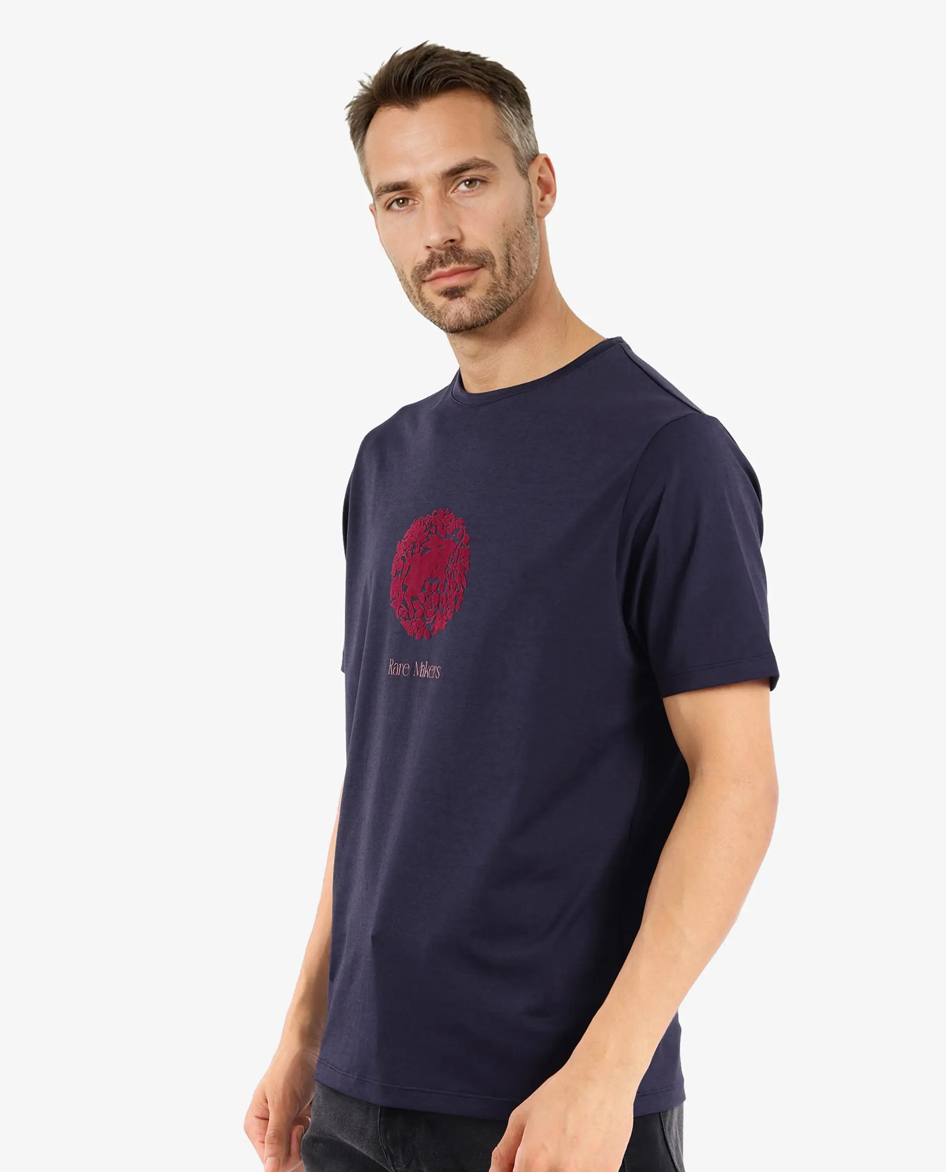 Rare Rabbit Men's Make Navy Cotton Graphic Print Regular Fit Half Sleeve Crew Neck T-Shirt - Image 6