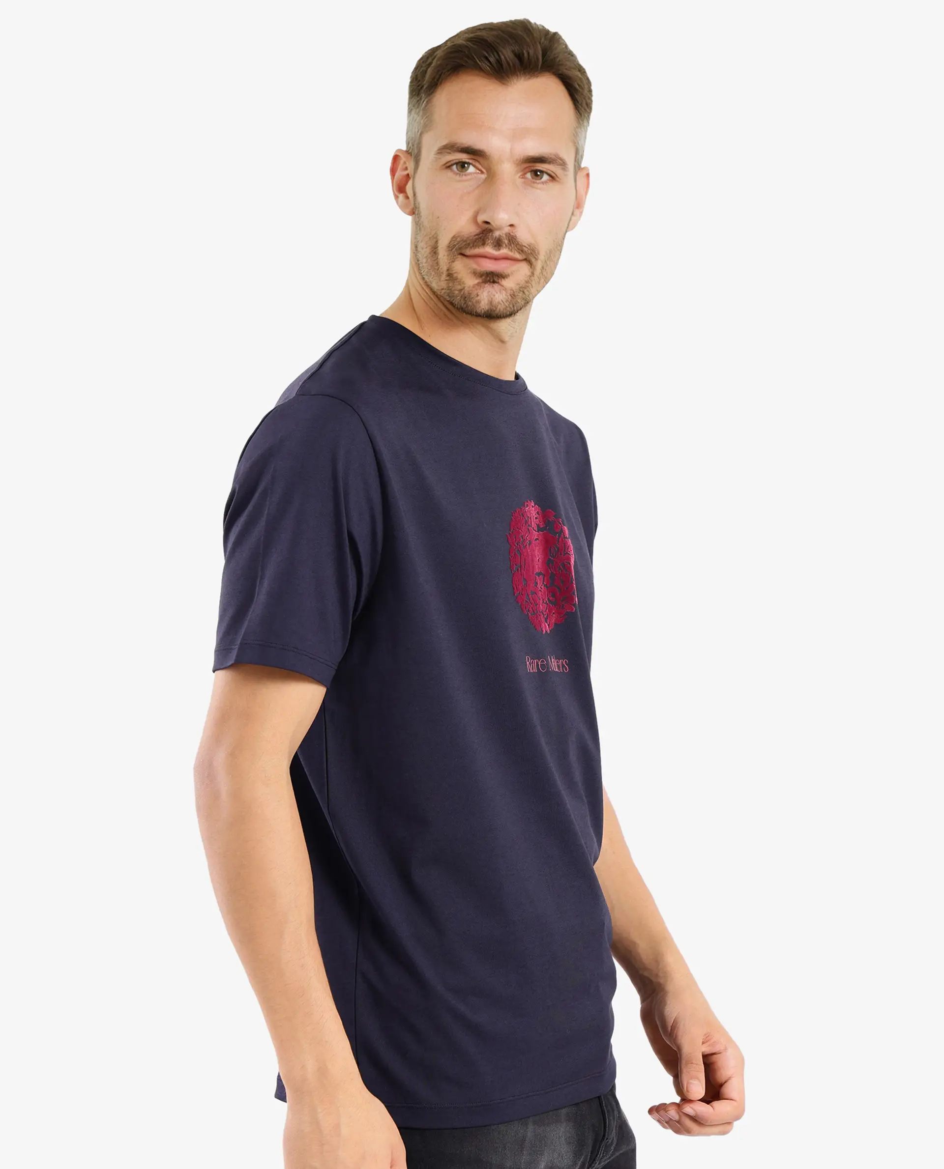 Rare Rabbit Men's Make Navy Cotton Graphic Print Regular Fit Half Sleeve Crew Neck T-Shirt - Image 7