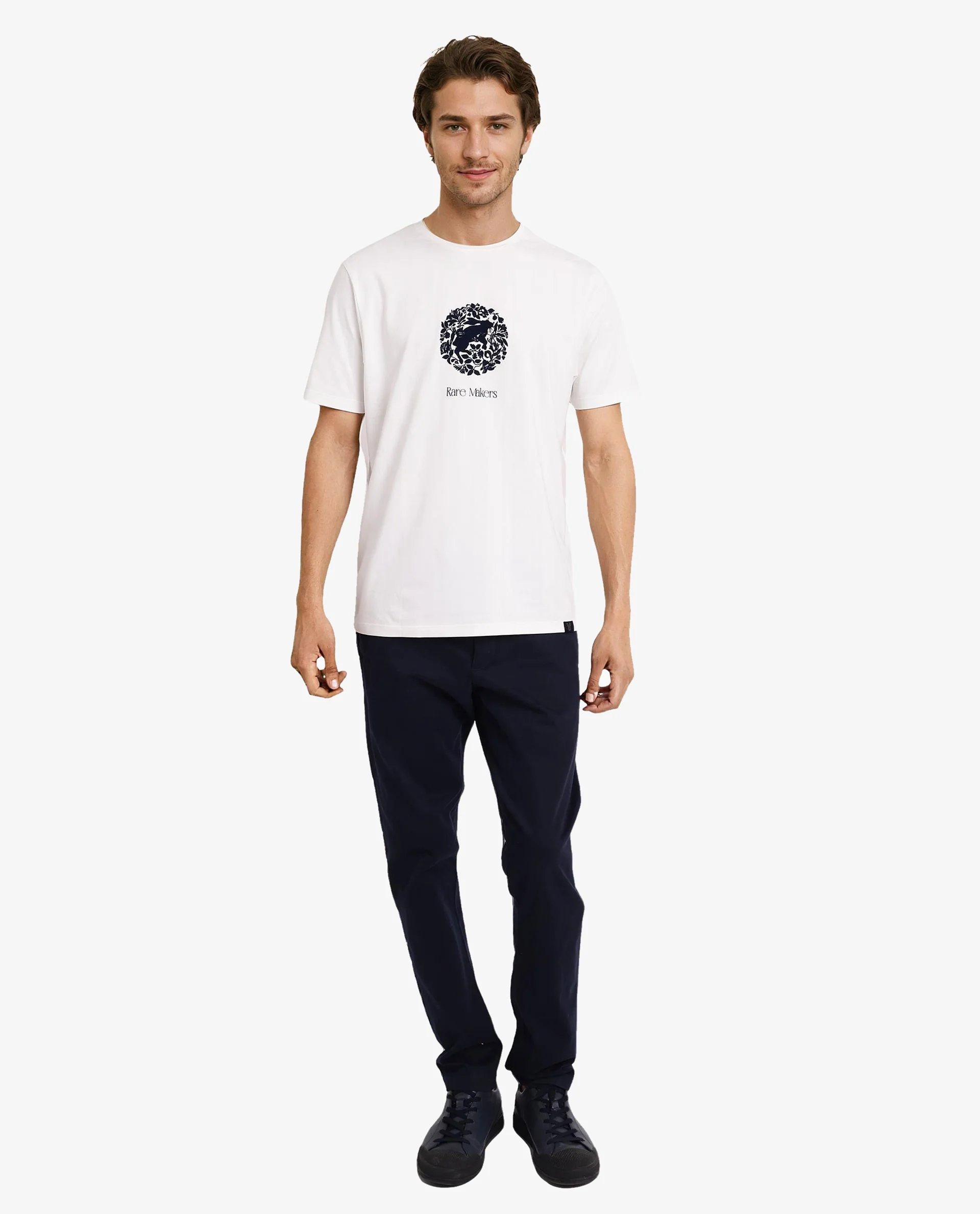 Rare Rabbit Men's Make Off White Cotton Graphic Print Regular Fit Half Sleeve Crew Neck T-Shirt - Image 2