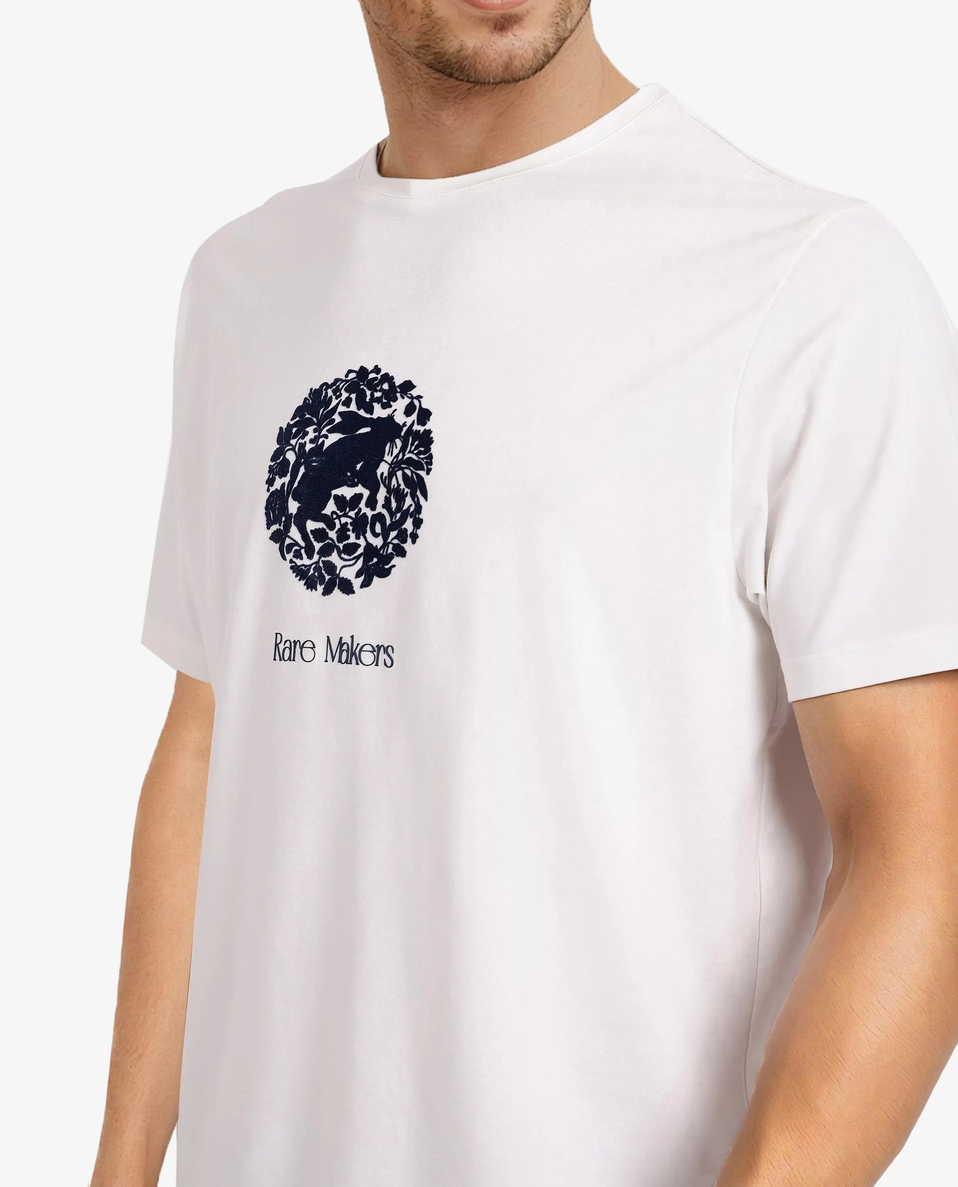 Rare Rabbit Men's Make Off White Cotton Graphic Print Regular Fit Half Sleeve Crew Neck T-Shirt - Image 4