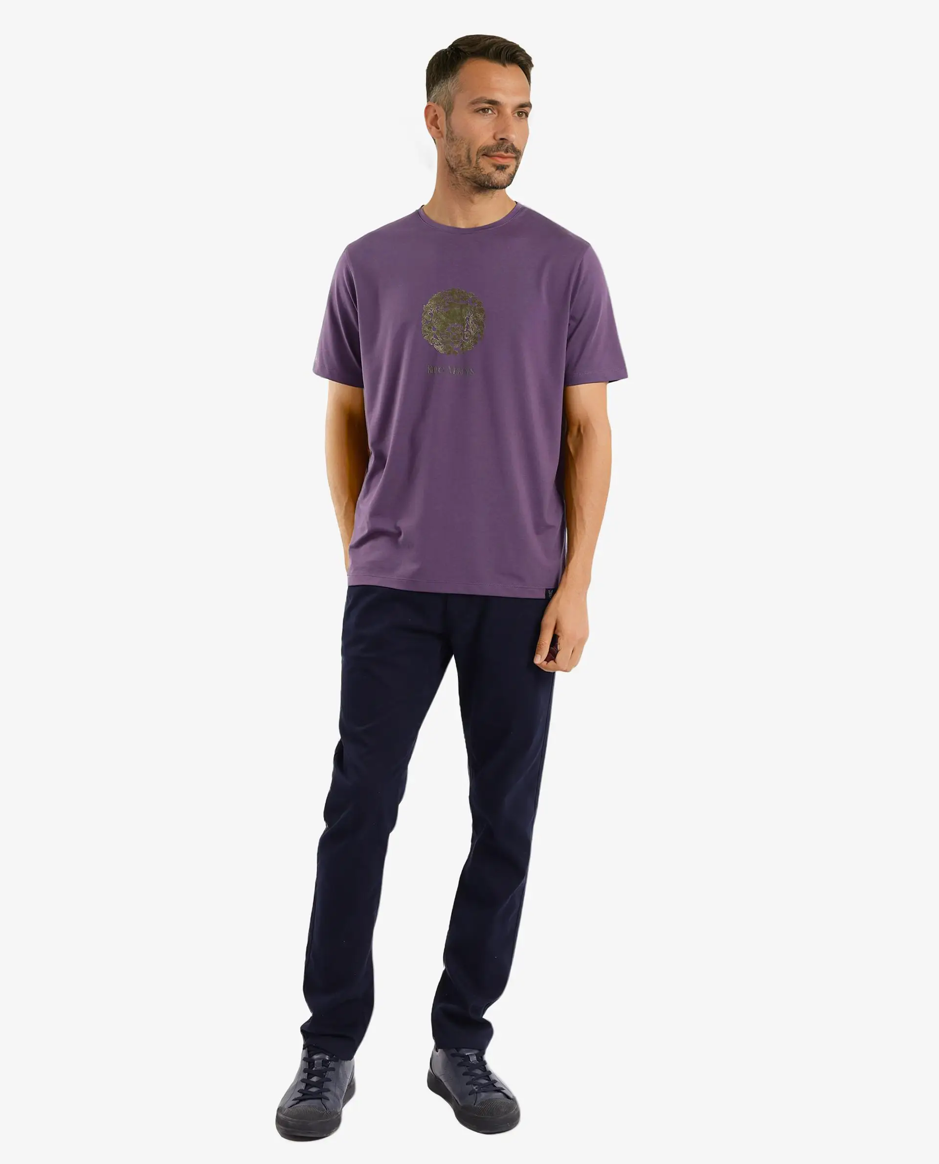 Rare Rabbit Men's Make Purple Cotton Graphic Print Regular Fit Half Sleeve Crew Neck T-Shirt - Image 2
