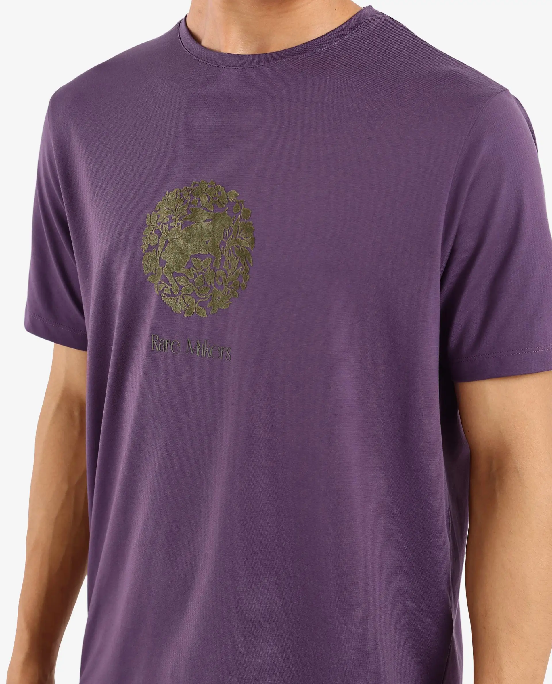 Rare Rabbit Men's Make Purple Cotton Graphic Print Regular Fit Half Sleeve Crew Neck T-Shirt - Image 3