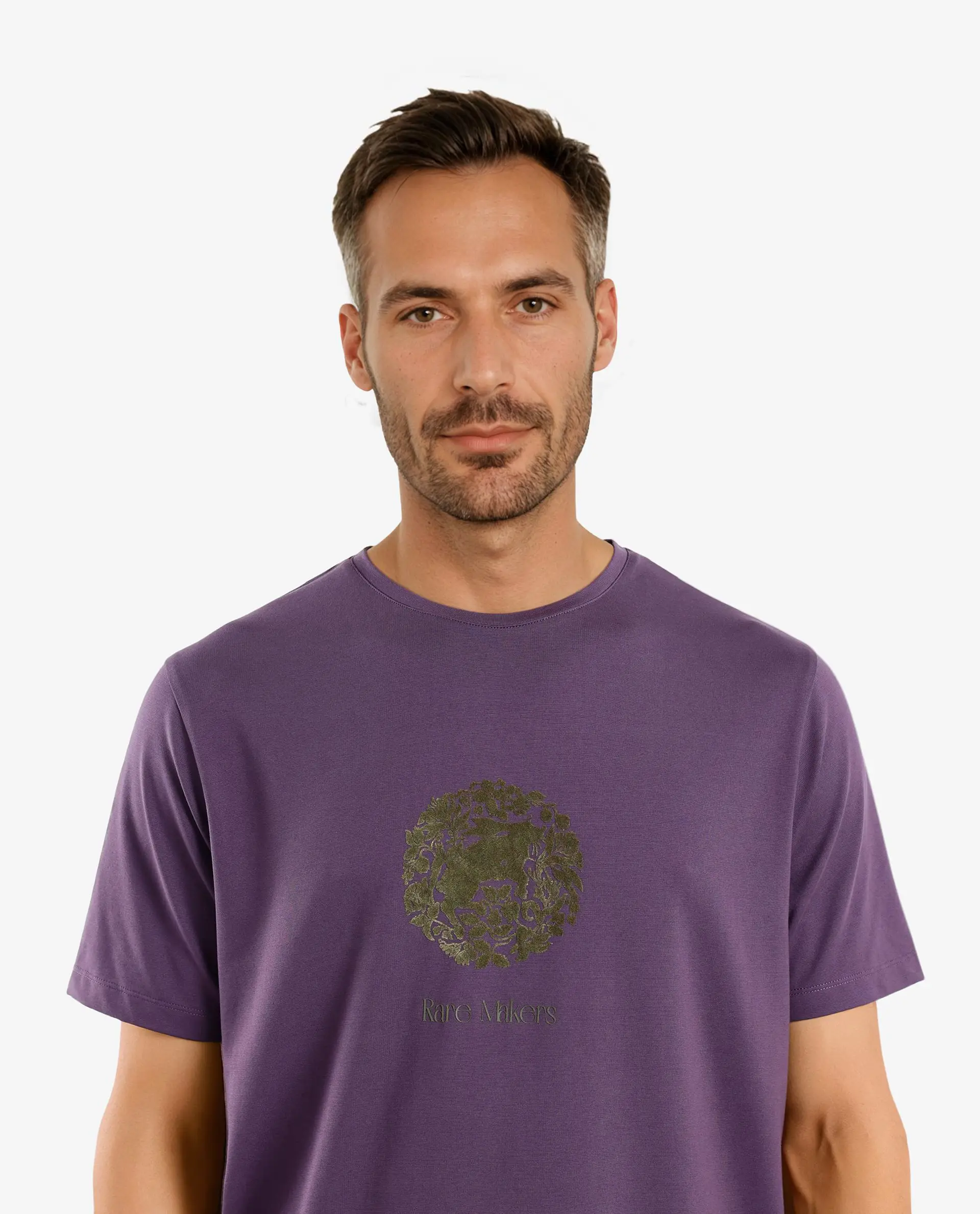 Rare Rabbit Men's Make Purple Cotton Graphic Print Regular Fit Half Sleeve Crew Neck T-Shirt - Image 5