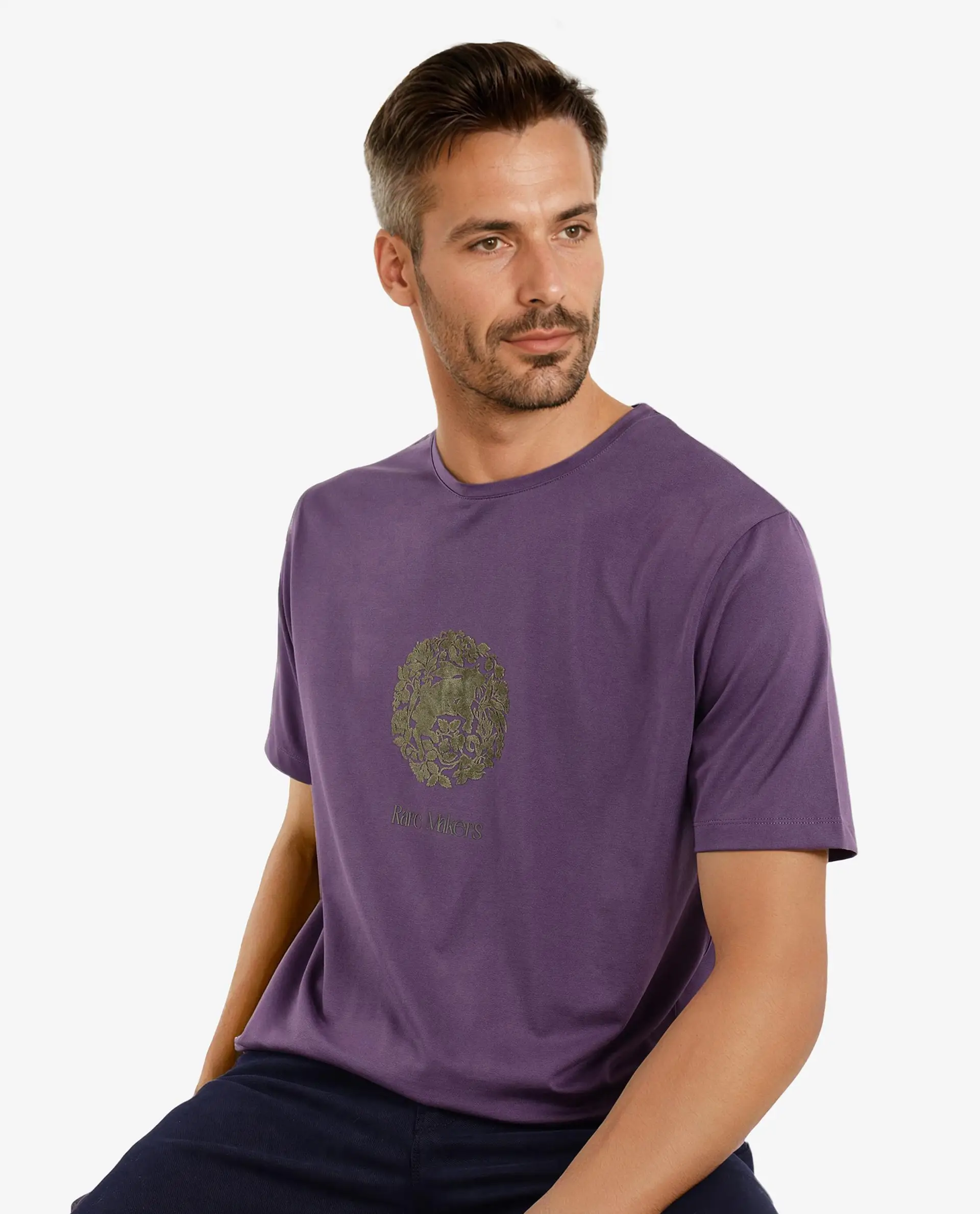 Rare Rabbit Men's Make Purple Cotton Graphic Print Regular Fit Half Sleeve Crew Neck T-Shirt - Image 6