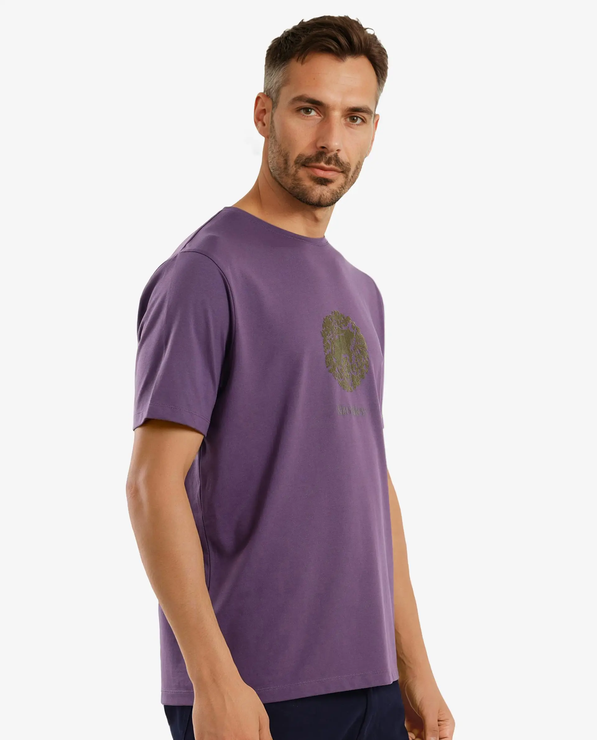 Rare Rabbit Men's Make Purple Cotton Graphic Print Regular Fit Half Sleeve Crew Neck T-Shirt - Image 7