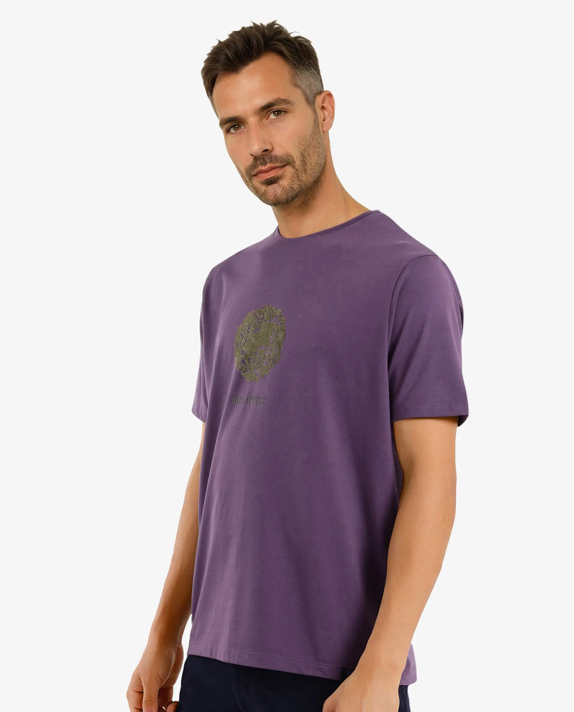 Rare Rabbit Men's Make Purple Cotton Graphic Print Regular Fit Half Sleeve Crew Neck T-Shirt - Image 8