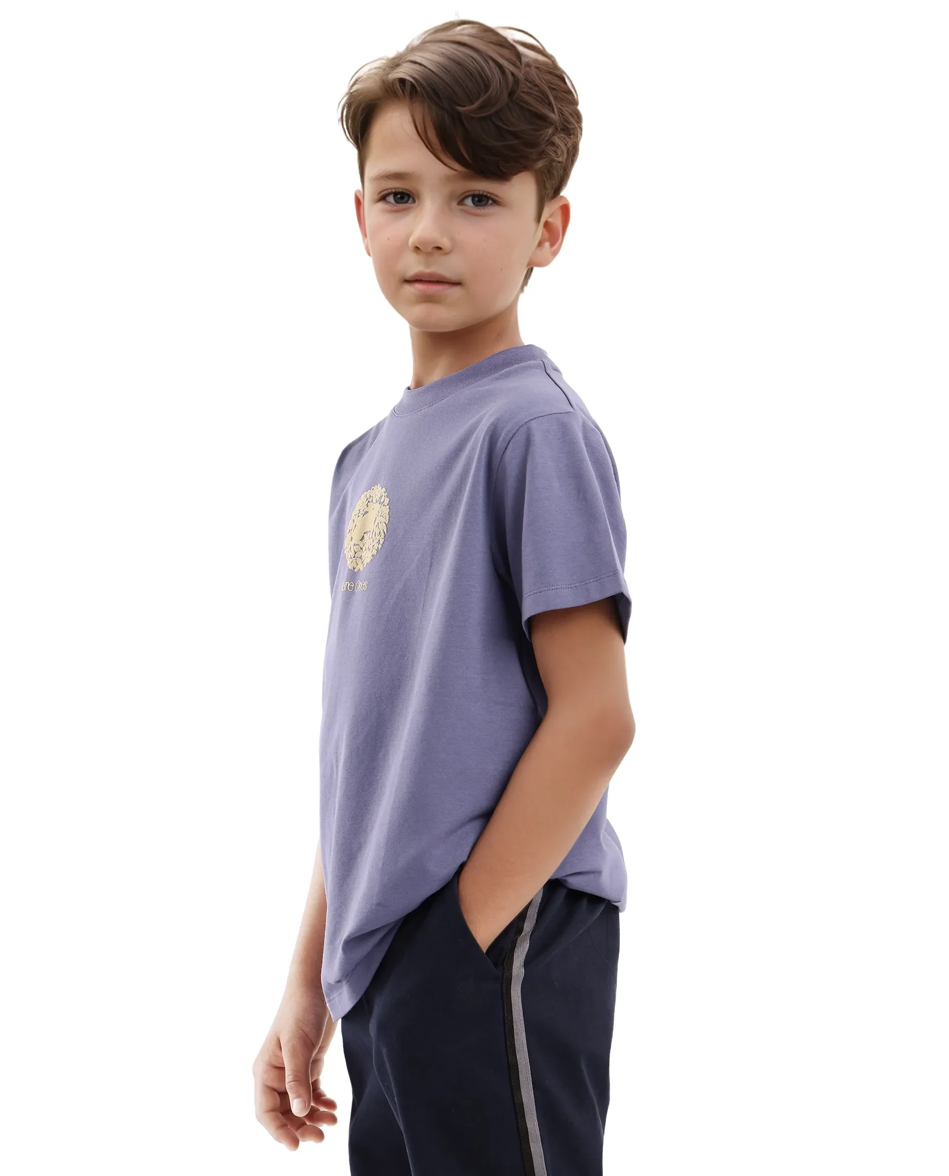 Rare Ones Kids Makes Purple Cotton Half Sleeves Crew Neck Embroidered T-Shirt - Image 3