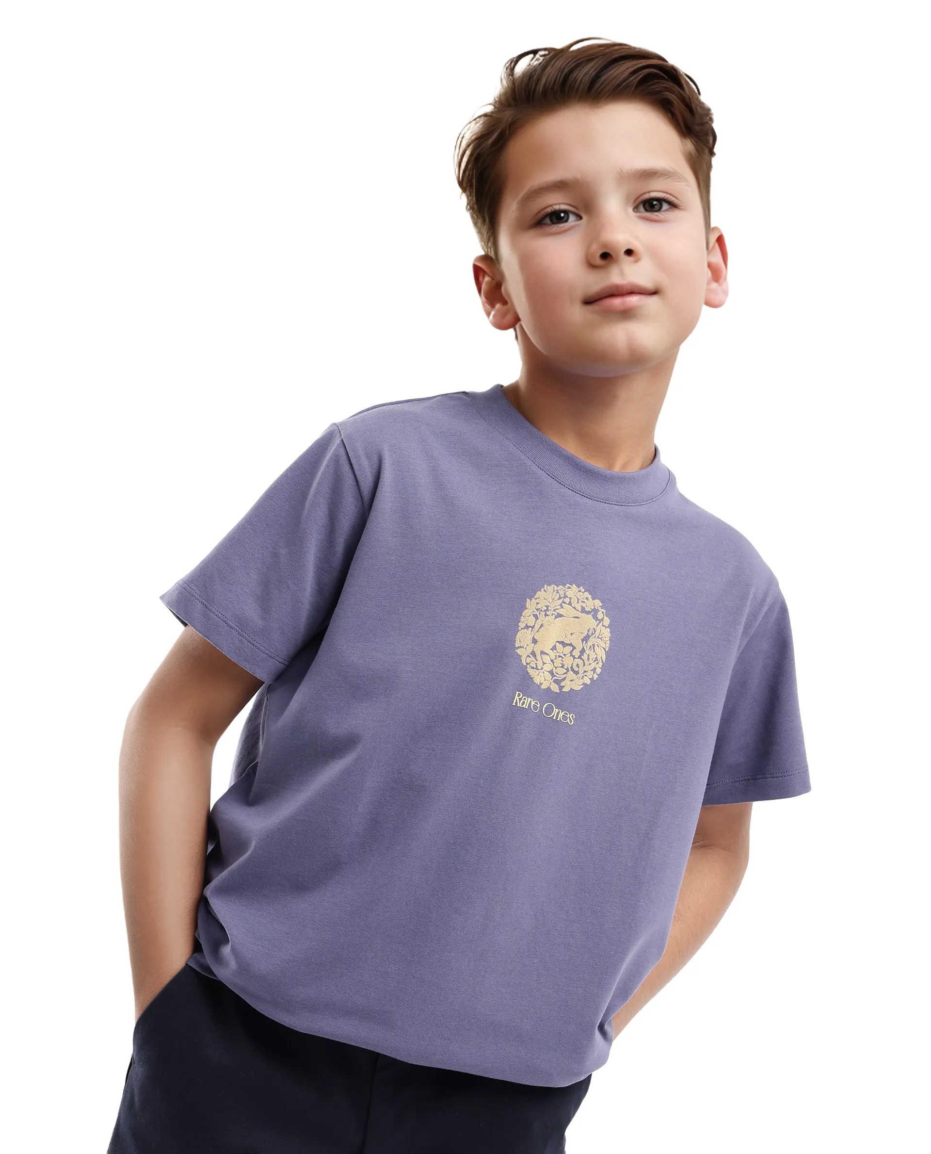 Rare Ones Kids Makes Purple Cotton Half Sleeves Crew Neck Embroidered T-Shirt - Image 5