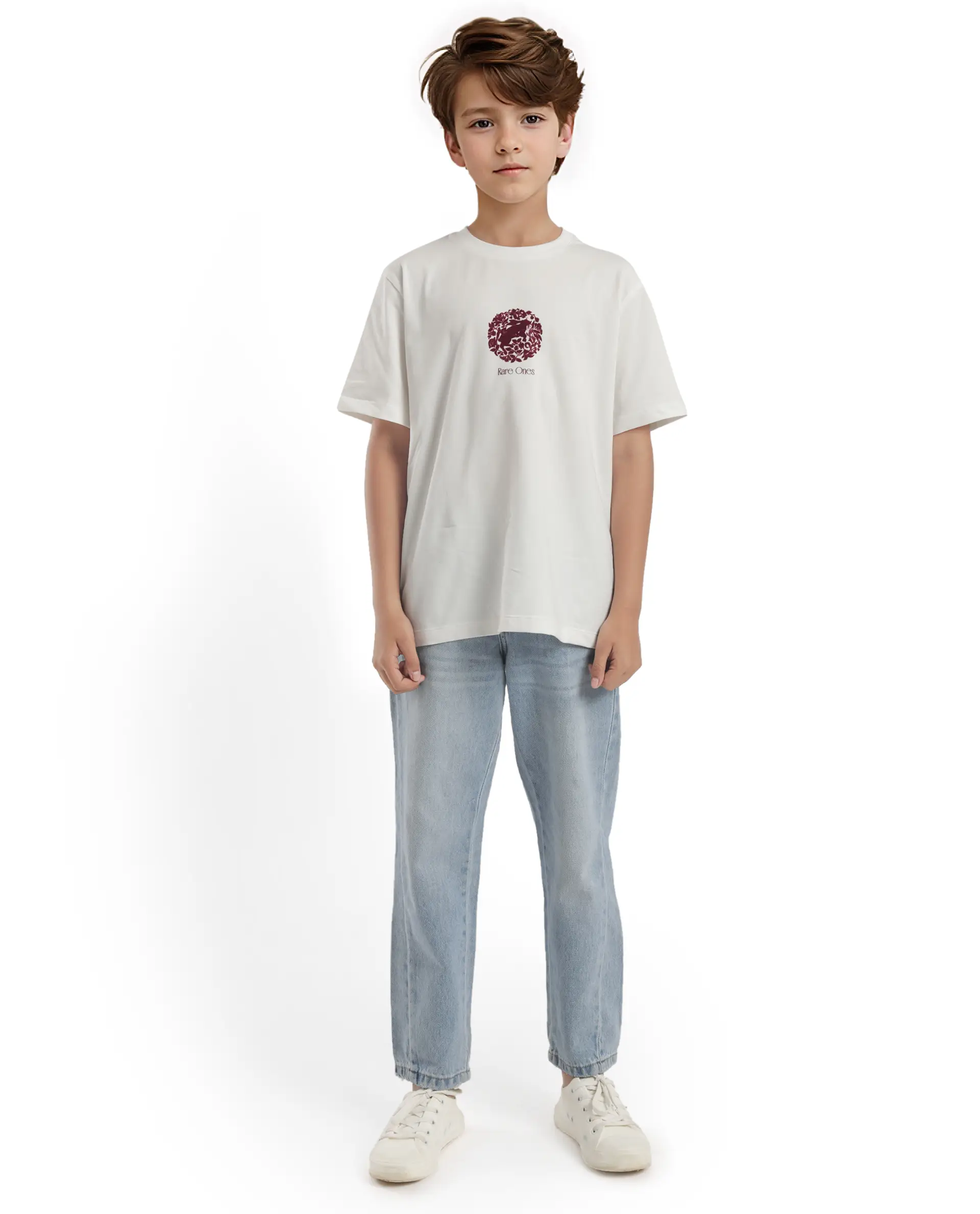 Rare Ones Kids Makes White Cotton Half Sleeves Crew Neck Embroidered T-Shirt - Image 4