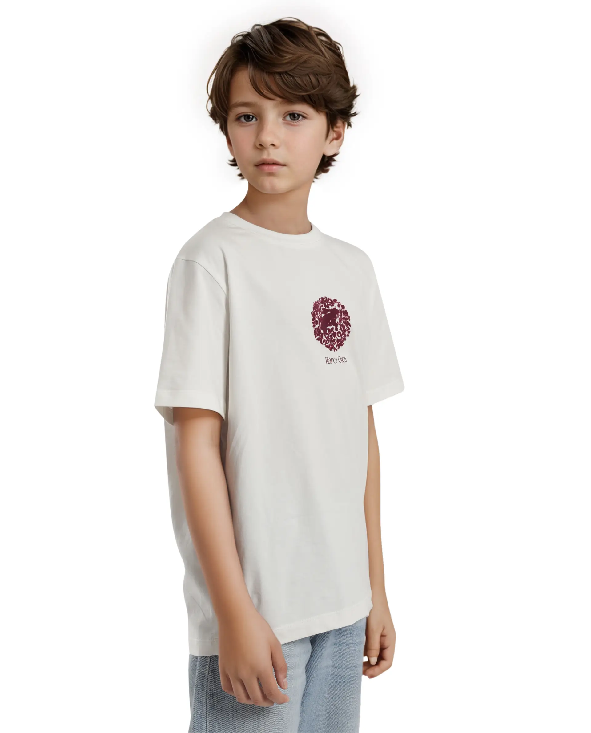 Rare Ones Kids Makes White Cotton Half Sleeves Crew Neck Embroidered T-Shirt - Image 8