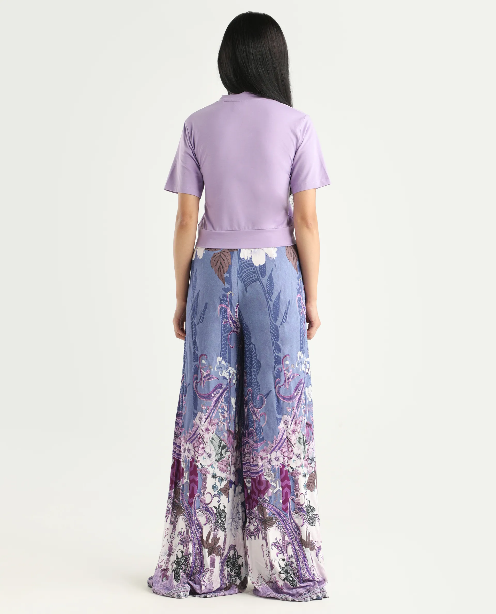 Rareism Women's Makiato Dusky Purple Viscose Blend Floral Print Ankle Length Flared Trouser - Image 7