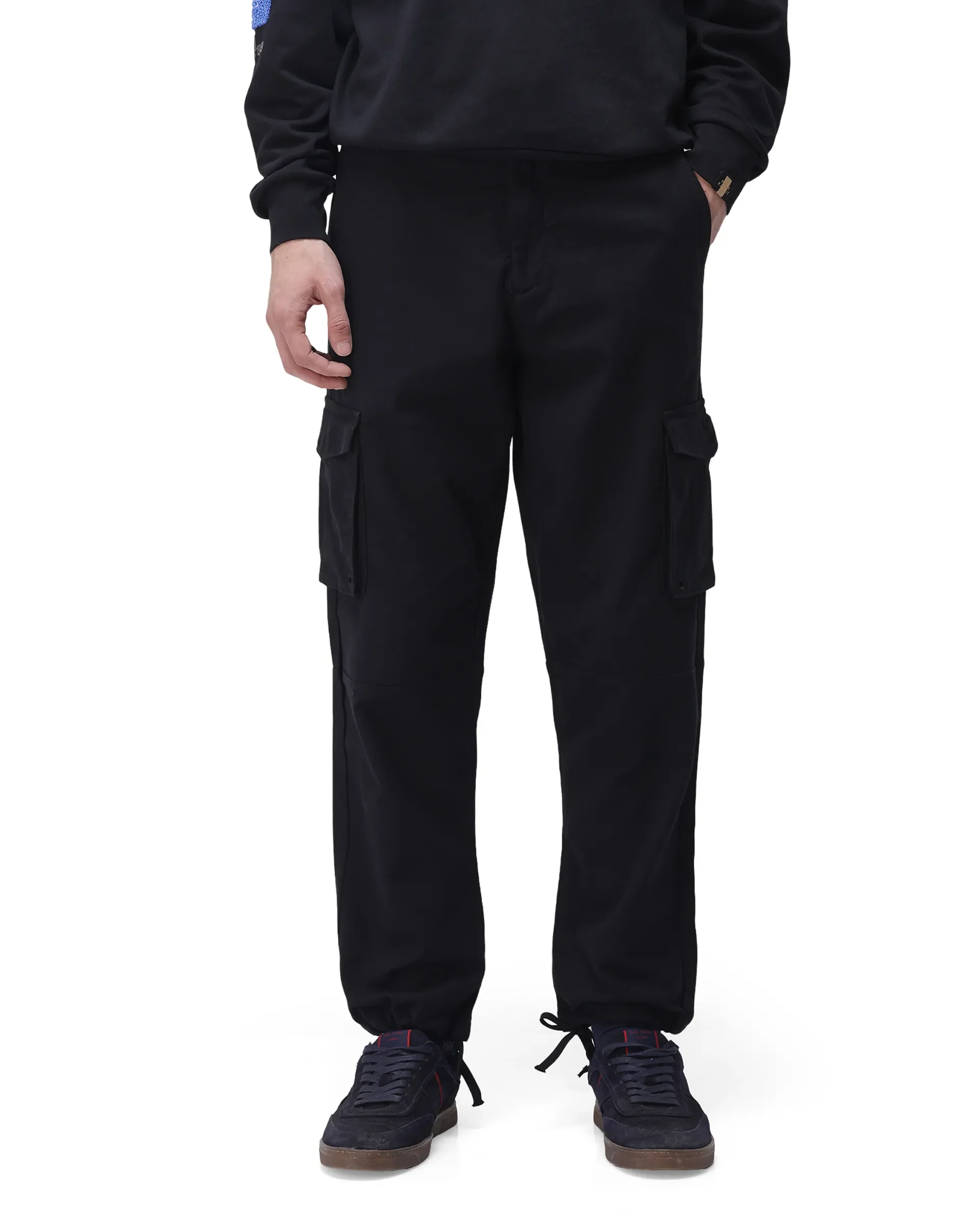 Rare Rabbit Men's Maks Black Cotton Plain Regular Fit Trouser