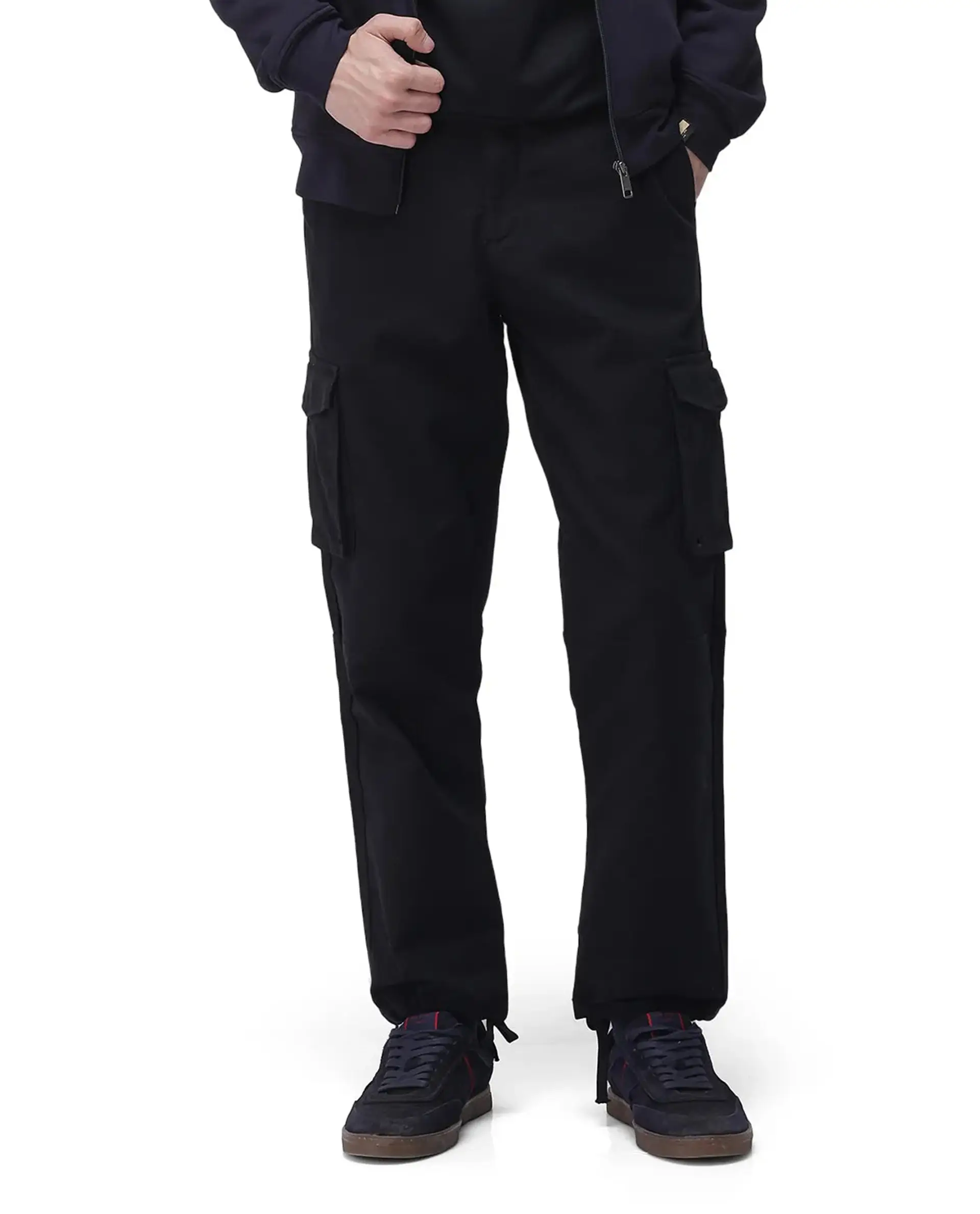 Rare Rabbit Men's Maks Black Cotton Plain Regular Fit Trouser - Image 10