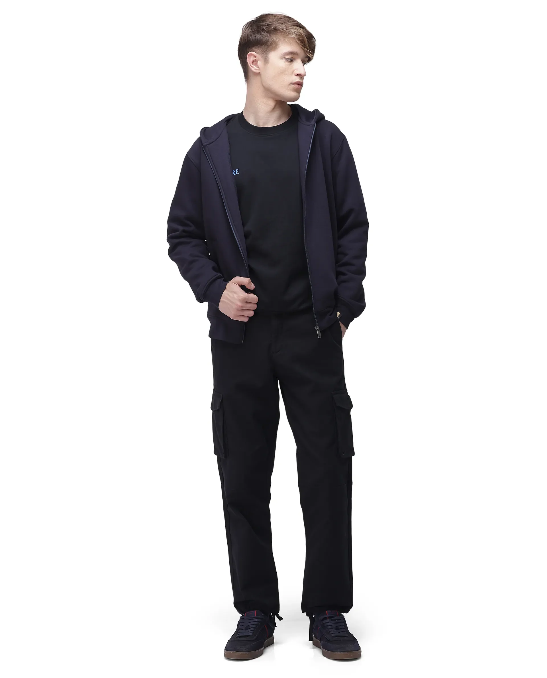 Rare Rabbit Men's Maks Black Cotton Plain Regular Fit Trouser - Image 2